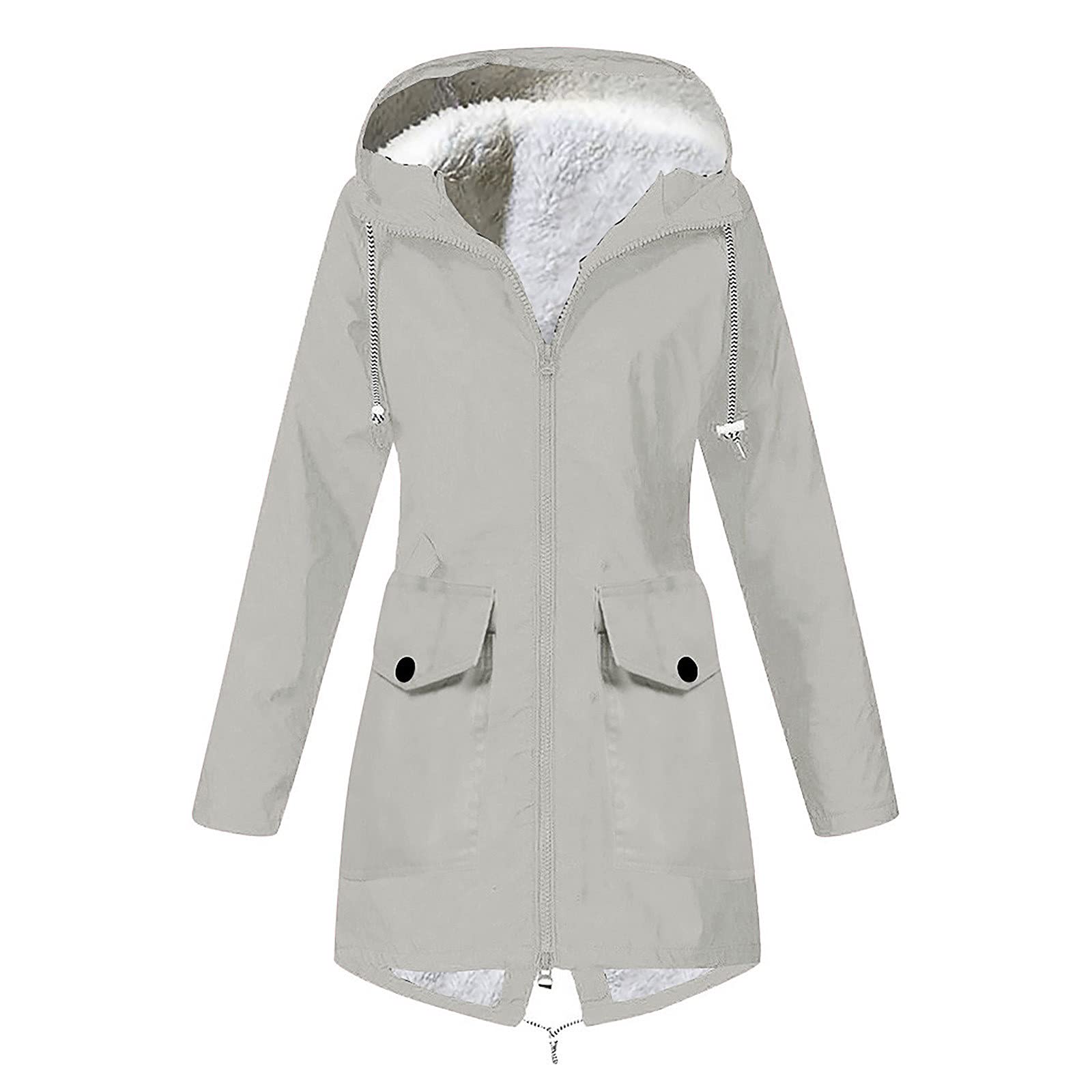 Waterproof Women's Rain Jacket with Hood - Windproof & Velvet Lined for Outdoor Hiking, Travel & Commuting - Lightweight Trench Raincoat for Girls & Women