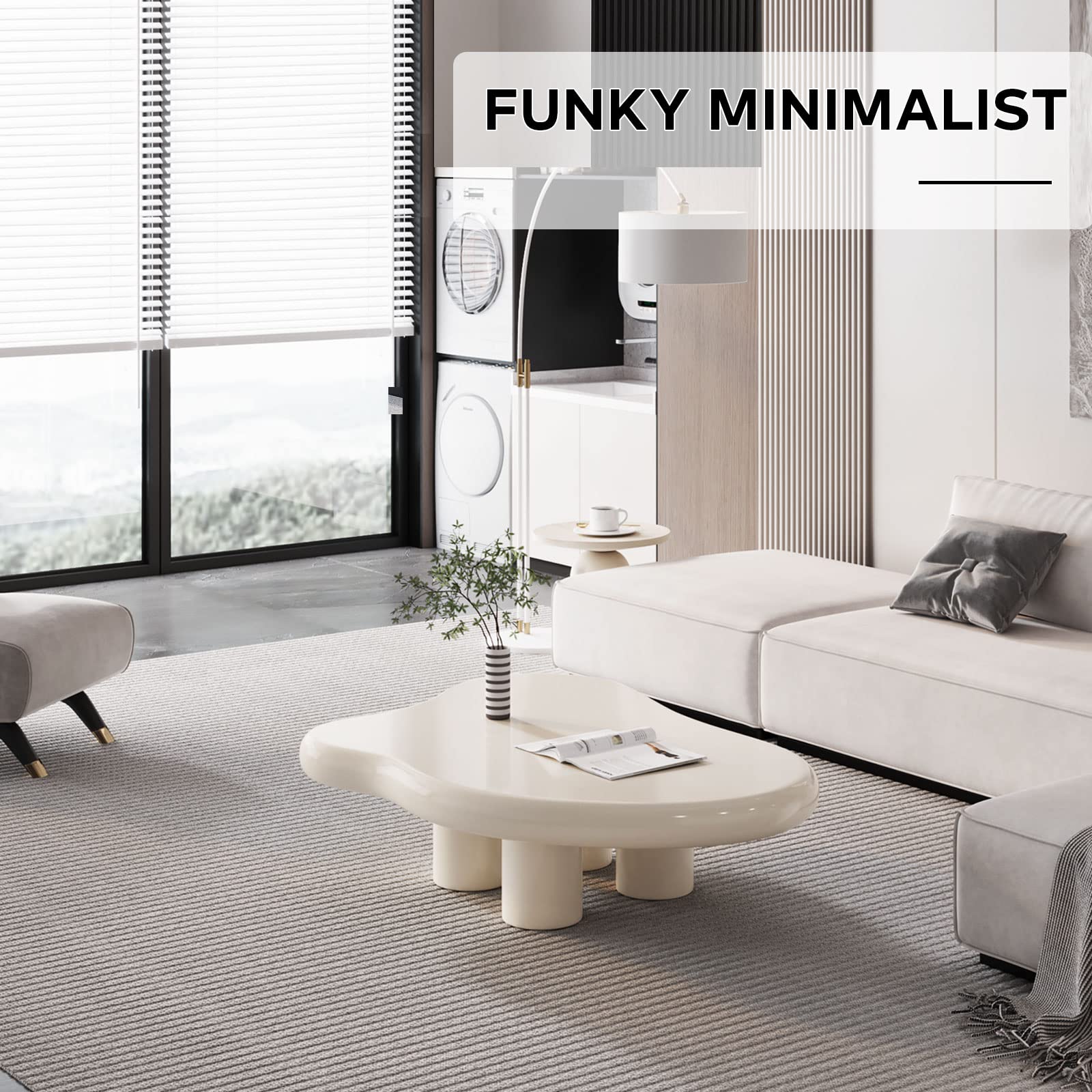 Modern White Cloud Coffee Table - Irregular Free Shape with 4 Legs, 41.02