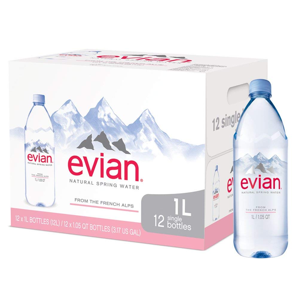Evian Natural Spring Water - 12 Bottles (1 Liter Each) | 3 Cases (36 Count Total) | Naturally Filtered, Mineral-Rich | Perfect for Home, Office, Gym & Outdoor Activities
