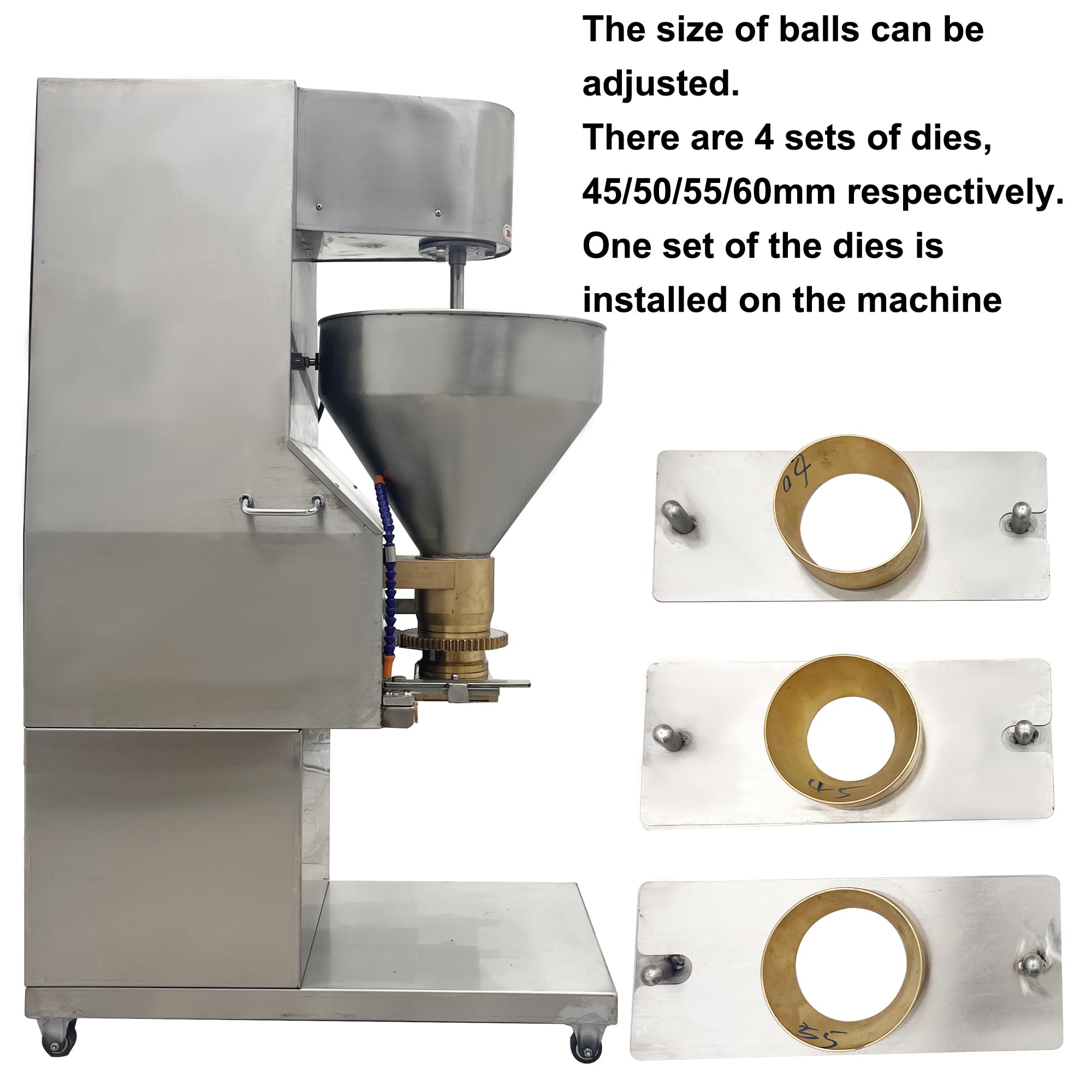 Commercial Automatic Stainless Steel Meatball Maker Machine - 4 Die Set (45/50/55/60mm) for Restaurant & Catering - 260Pcs/min High Efficiency - 110V Vertical Meatball Forming Equipment | Perfect for Food Processing, Meal Prep & Bulk Cooking