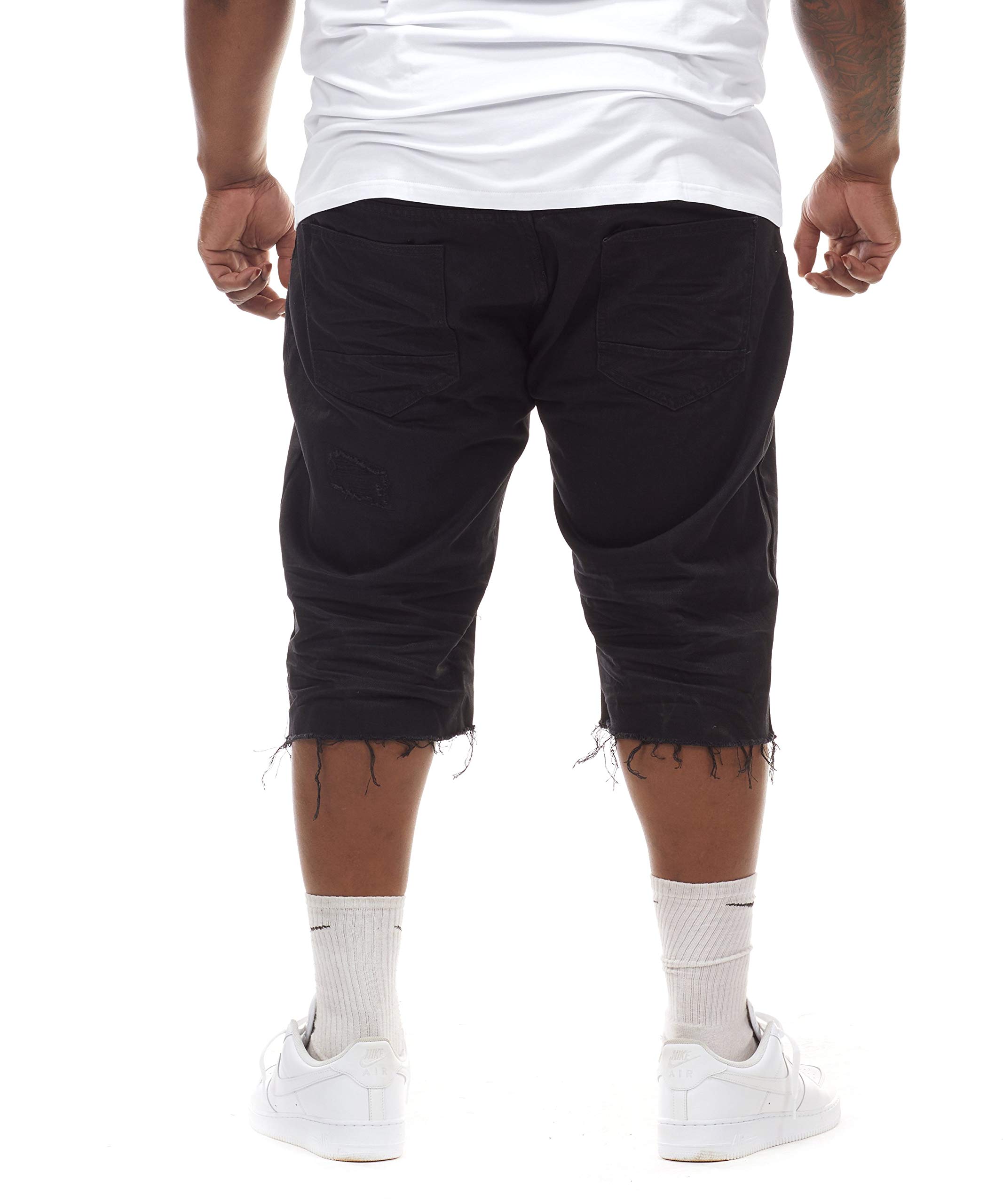 Smoke Rise Men's Rip & Repair Denim Jeans and Shorts - Distressed Stretch Denim Pants in Jet Black | Casual Streetwear for Everyday Wear