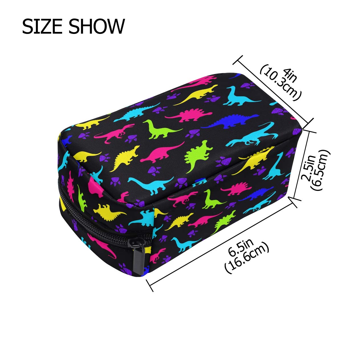 Dinosaur Makeup Bag for Kids & Women - Cute Cosmetic & Toiletry Travel Organizer Pouch in Yellow, Red, Green, Blue - Portable Storage Case for School, Travel, Gym & Daily Essentials