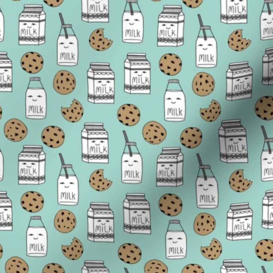 Premium Spoonflower Fabric - Milk Cookies Mint Food Themed Cute Novelty Print for Kids Nursery on Soft Minky Fabric - Fat Quarter for Sewing Baby Blankets, Quilt Backing & Plush Toys | Perfect for DIY Baby Gifts, Nursery Decor & Children's Bedroom Projects