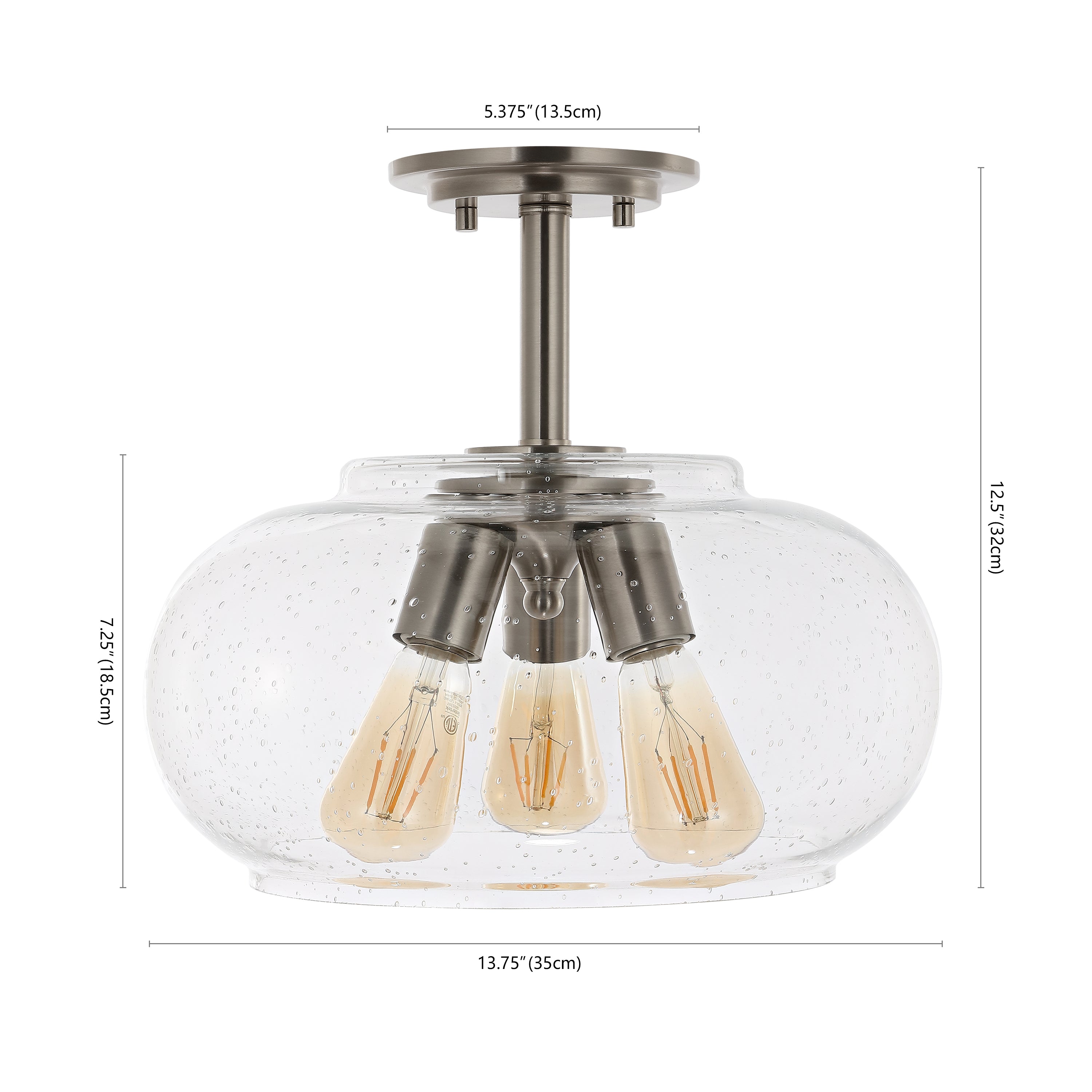 Modern Industrial Semi Flush Mount Ceiling Light - 13.75