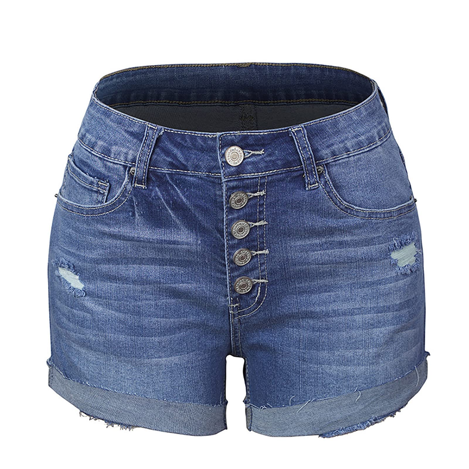 Women's Ripped Denim Shorts - Mid Rise Stretchy for Summer | Casual & Dressy Outfits