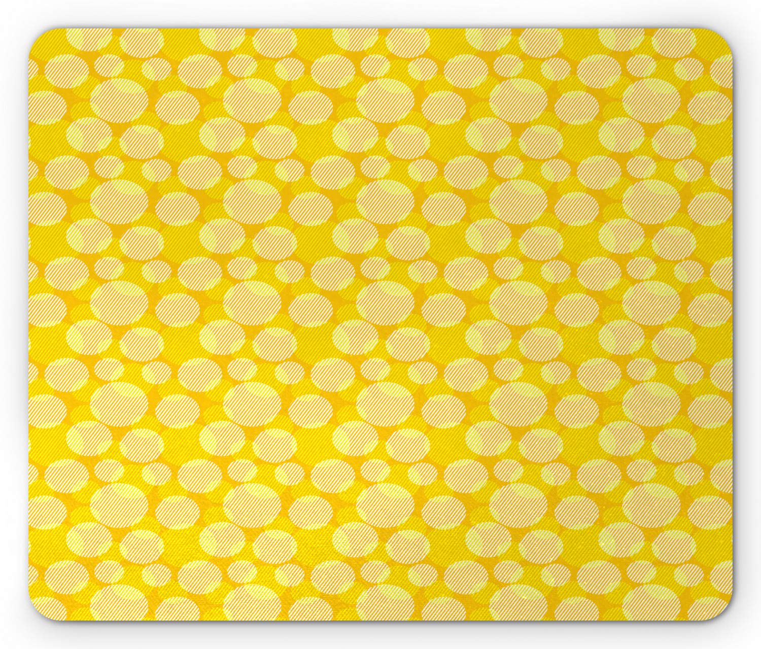 Ambesonne Yellow and White Geometric Mouse Pad - Non-Slip Rubber Base with Round Dots & Striped Abstract Design - Standard Size Rectangle Computer Mousepad for Office, Gaming & Home Workspace