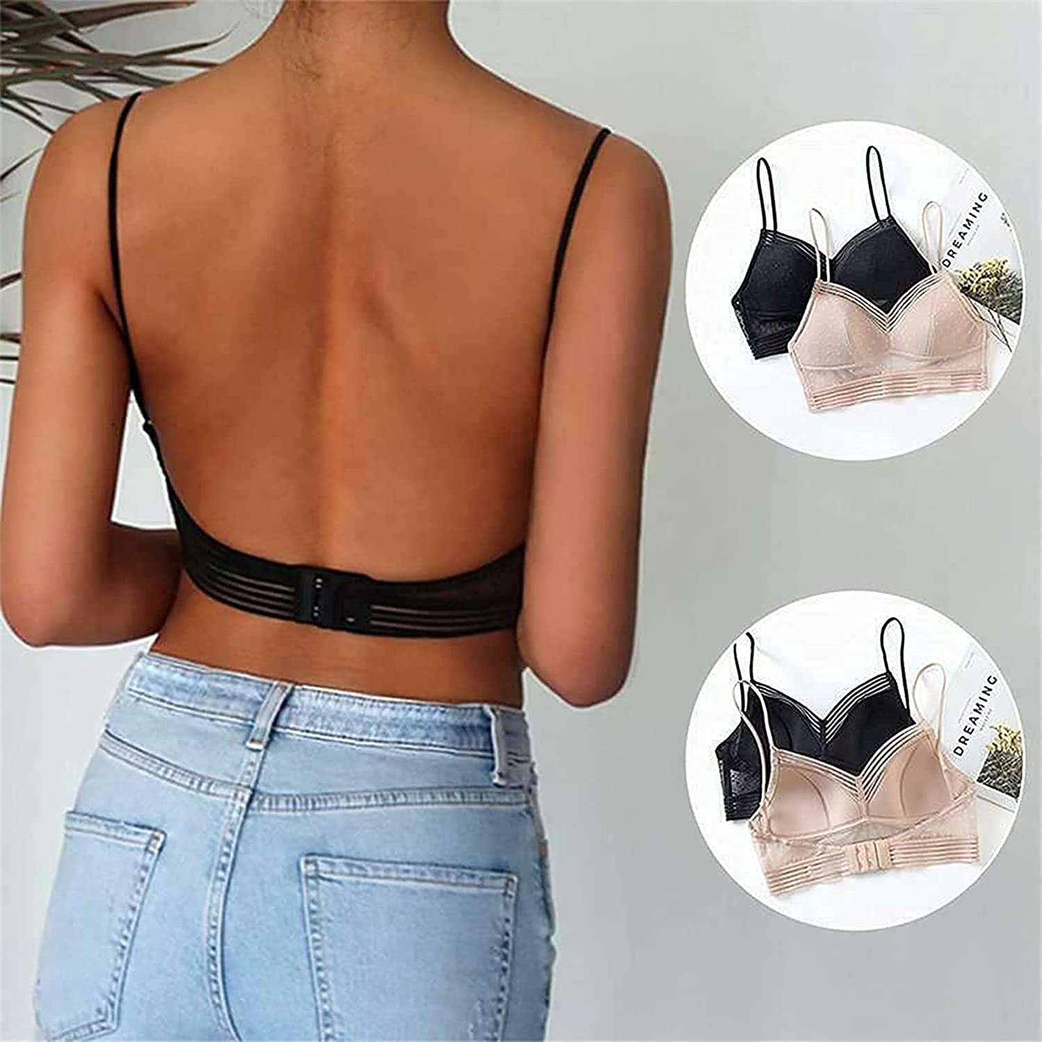 Wireless Lace Bra for Women - Low Back Lifting Push Up Bra with U-Back Design | Comfortable & Supportive for Everyday Wear, Date Nights & Special Occasions