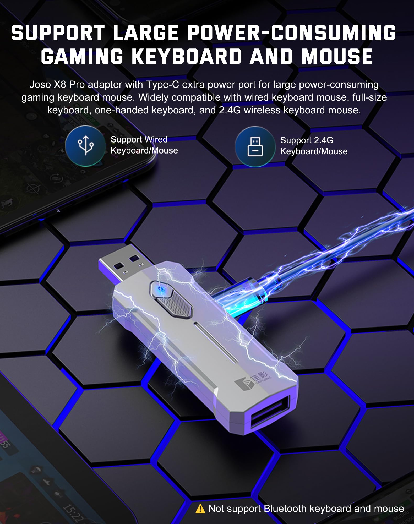 Joso X8 Pro Keyboard Mouse Adapter for PUBG Mobile - Android Keyboard Converter Controller with Anti-Recoil & Custom Key Mapping - Play FPS/TPS Games on Android with Keyboard & Mouse - Perfect for Competitive Gaming & Esports Tournaments