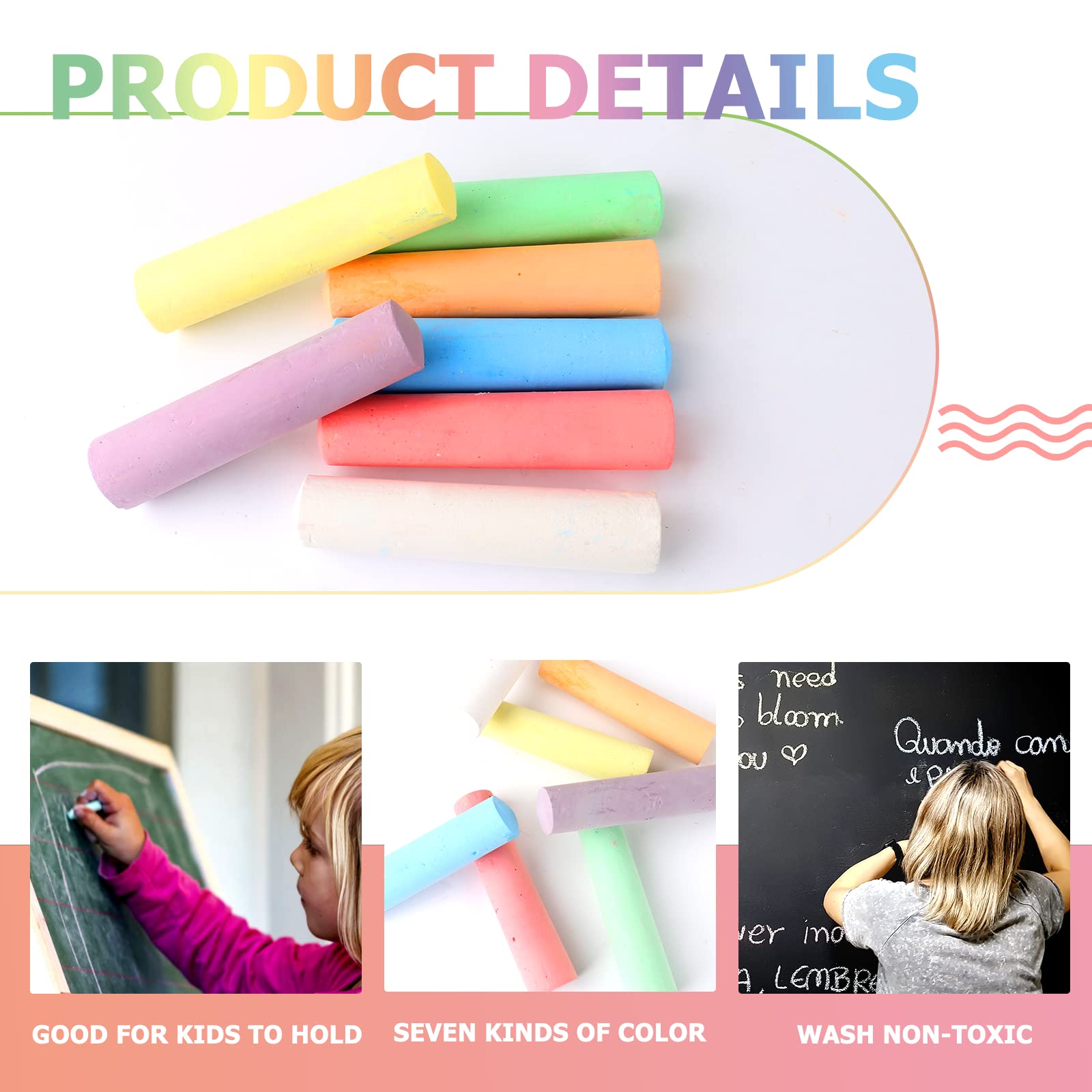 Washable Jumbo Sidewalk Chalk Set - 52 Pieces in 7 Vibrant Colors for Kids & Adults | Non-Toxic Outdoor & Classroom Chalkboard Paint | Perfect for Birthday Parties, School Activities & Driveway Art