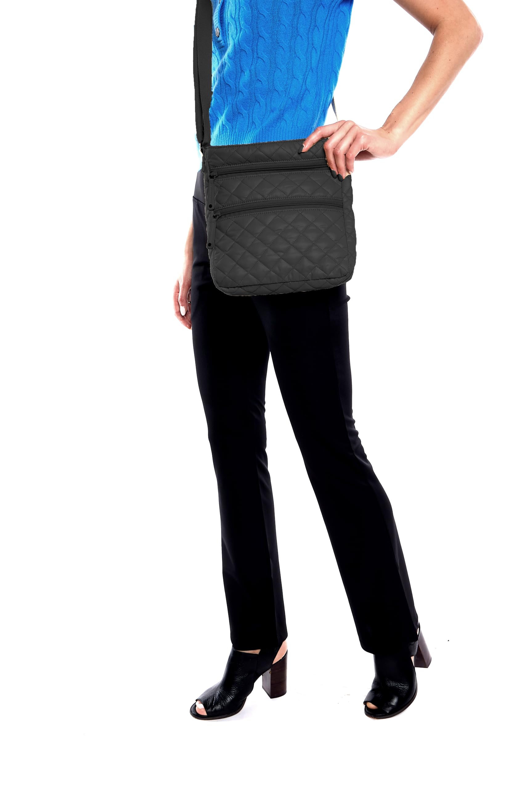 Quilted Crossbody Bag - Black, Ultra Lightweight, Water Repellent & Stain Resistant - Perfect for Travel, Shopping & Everyday Use
