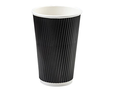 500 Pack Black 16oz Groove Hot Paper Cups - Insulated Straight Groove Design, No Sleeves Needed for Hot Coffee, Tea & Cocoa - Perfect for Coffee Shops, Offices & Home Use - Made in USA