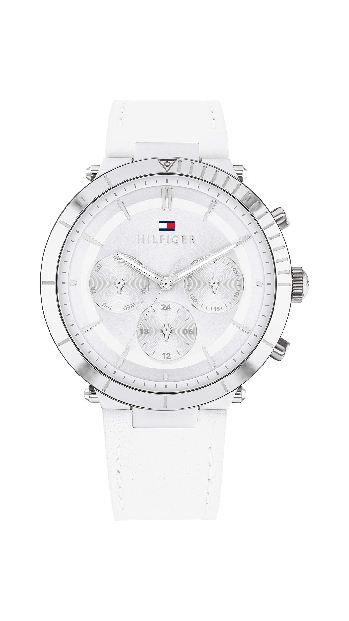 Tommy Hilfiger Women's Quartz Multifunction Stainless Steel & Leather Strap Casual Watch - White (Model 1782352) | Perfect for Office, Daily Wear & Fashion Accessories