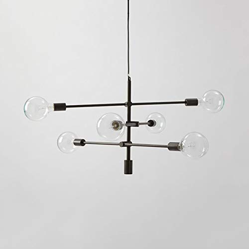 NIUYAO Modern Sputnik Chandelier - 6-Light Black Linear Mid Century Pendant Lighting Fixture for Hallway, Bar, Kitchen & Dining Room | Perfect for Contemporary Home Decor & Restaurant Lighting