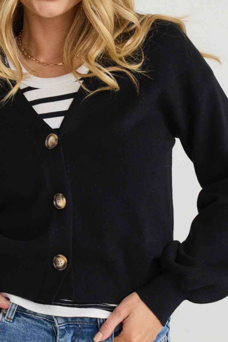 Agatha Black Fine Knit Cardigan for Women - Soft Lightweight Open Front Sweater - Perfect for Office, Date Night & Fall Layering