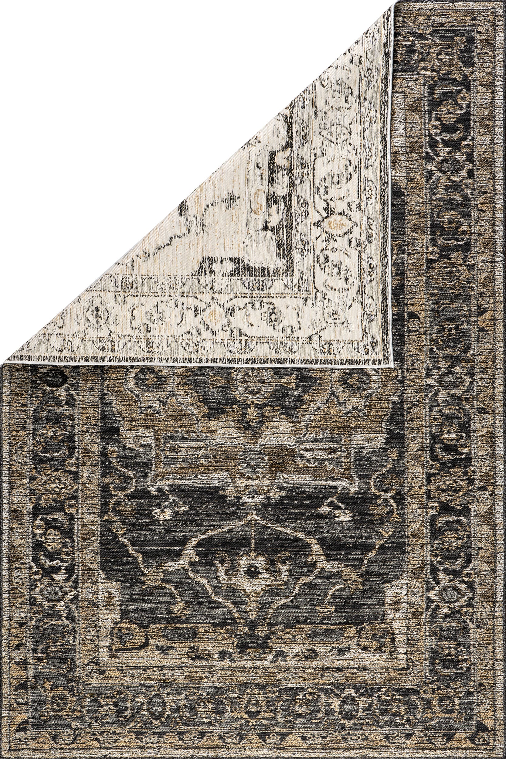 Alivia Medallion Reversible Indoor/Outdoor Rug - Cream & Charcoal | Non-Slip, Durable & Easy to Clean | Perfect for Living Room, Bedroom, Patio or Deck