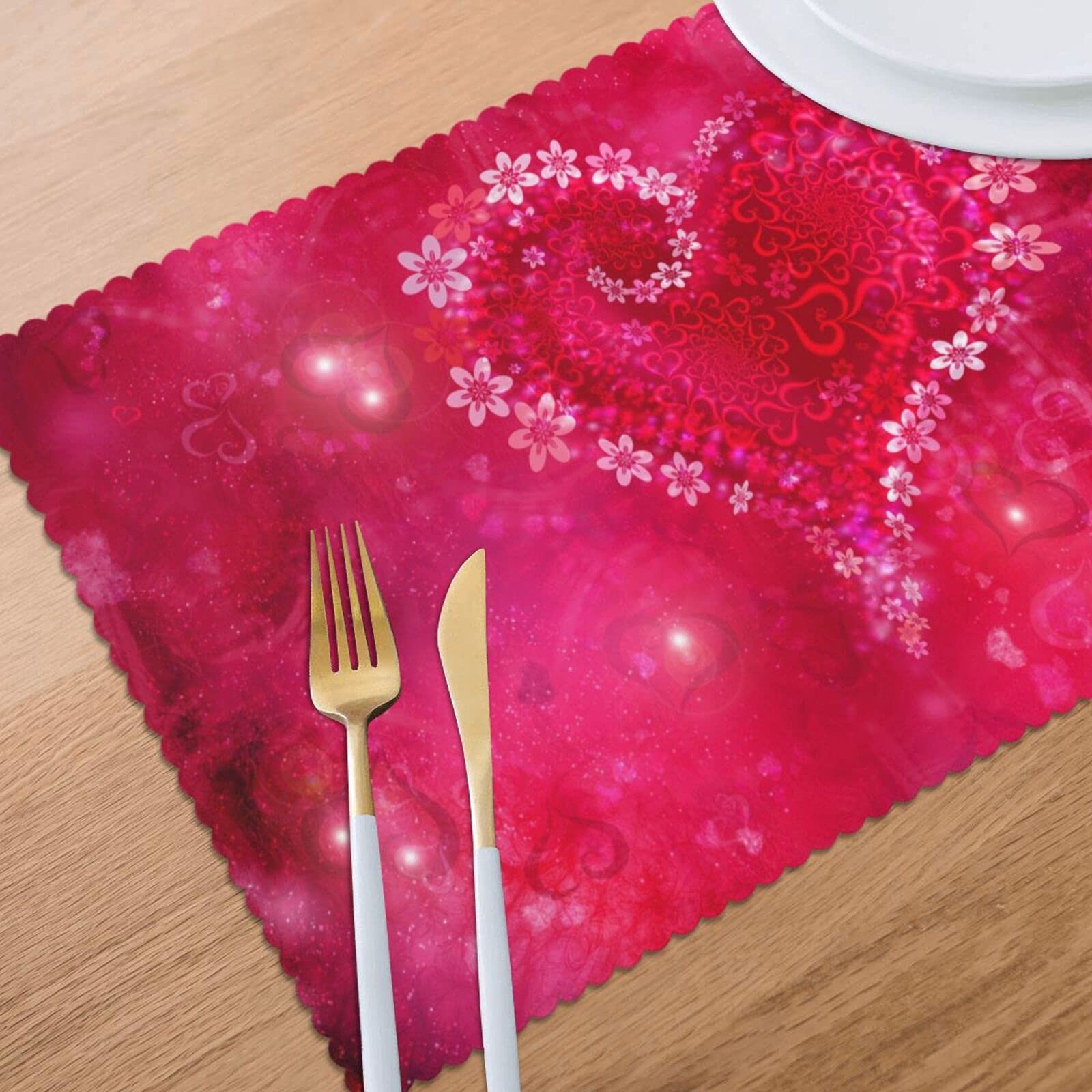 Valentine's Day Placemats Set of 6 - Romantic Wedding Table Mats, Non-Slip Washable 12
