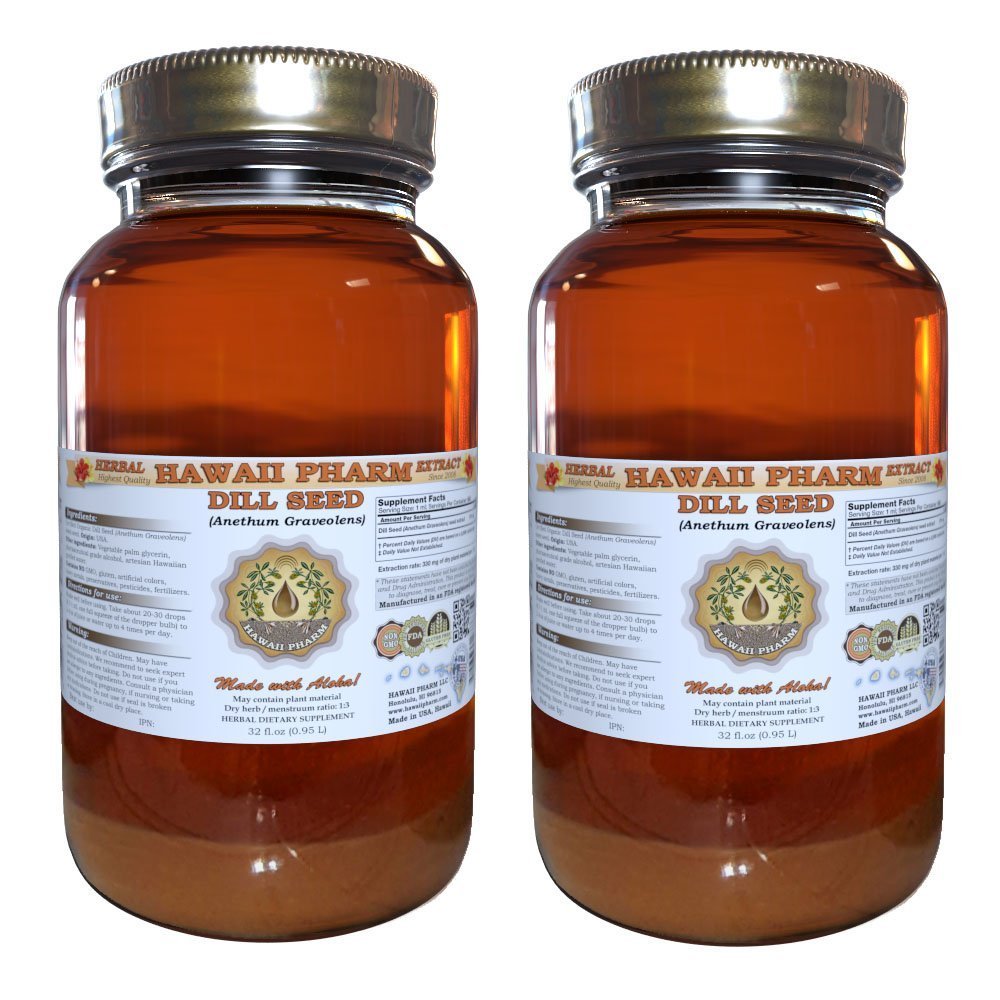 Organic Dill Seed Liquid Extract by HawaiiPharm - Anethum Graveolens Tincture Supplement, 2x32 oz Unfiltered | Digestive Support, Natural Remedy for Bloating & Gas Relief, Herbal Wellness Solution