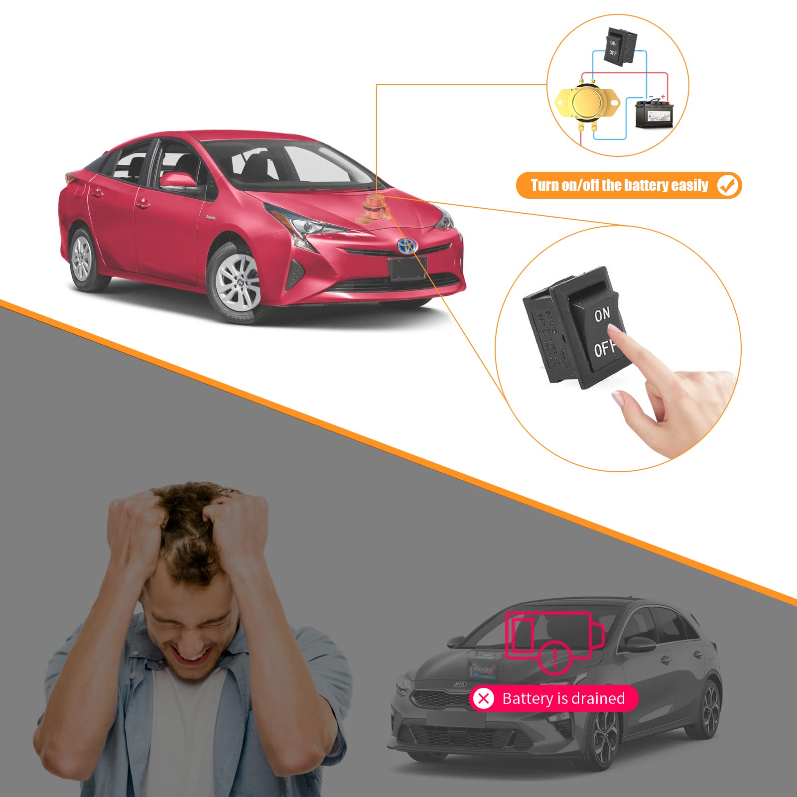 12V Car Auto Vehicle Marine Boat Battery Disconnect Switch, DC 12V Electromechanical Solenoid Power Cut Off Switch with Push Button Dash Control - Master Kill System for Easy On/Off Without Opening Hood - Perfect for Cars, Trucks, RVs & Boats