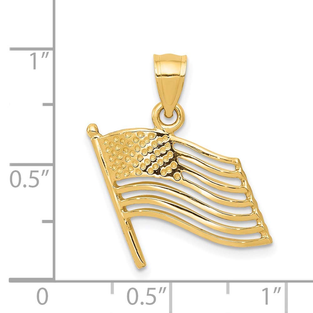 14k Yellow Gold Waving USA Flag Pendant - Patriotic Jewelry Gift
