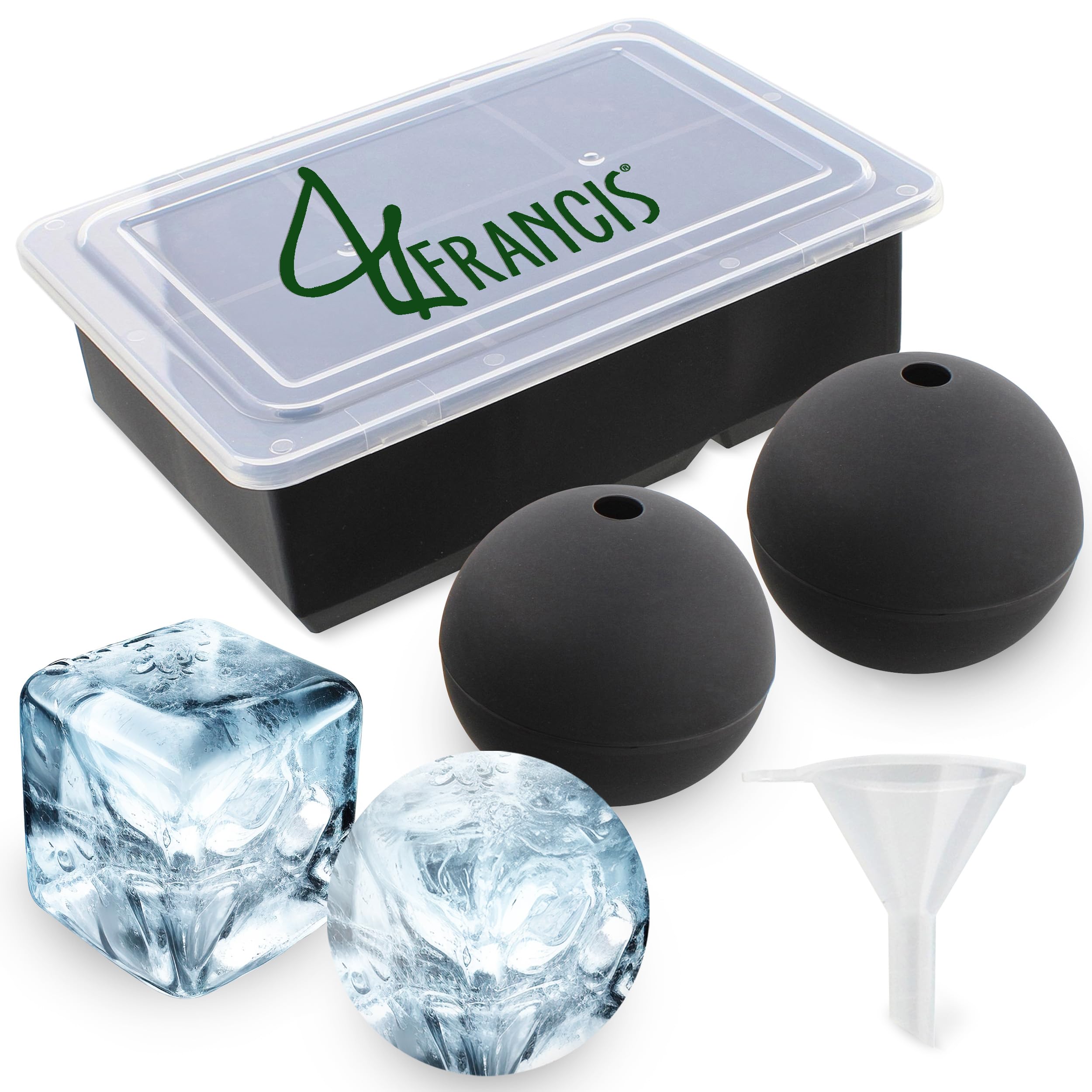 Premium Silicone Ice Cube Mold Set - 6 Cubes & 2 Spheres in Black | Flexible Rubber Ice Tray for Cocktails, Whiskey, Cold Drinks | BPA-Free Food Grade Silicone for Home Bars, Parties & Everyday Use