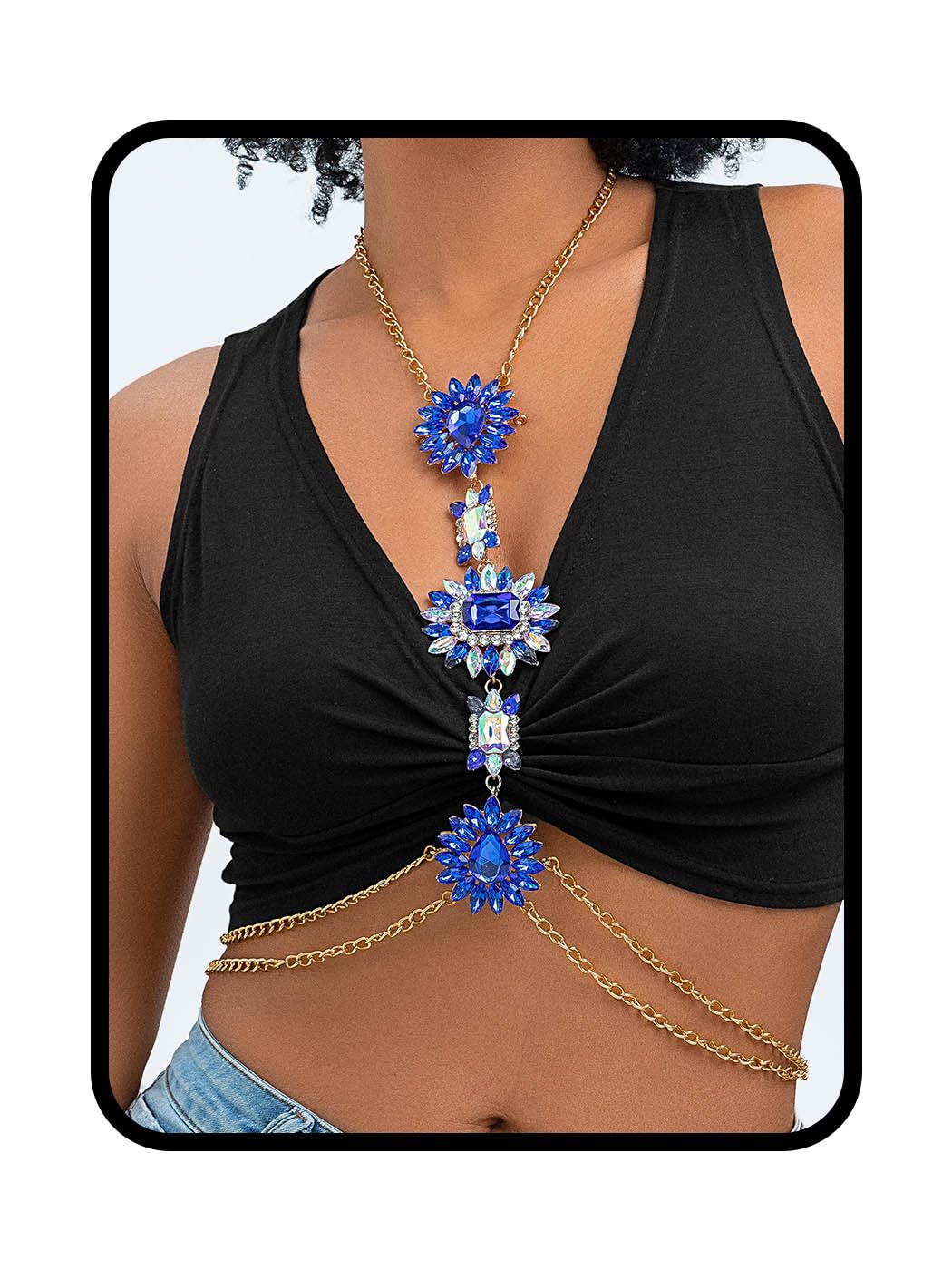 Boho Rhinestone Statement Chest Chain - Crystal Body Necklace for Women | Summer Beach Jewelry Accessories | Perfect for Music Festivals, Vacations & Boho Fashion Outfits