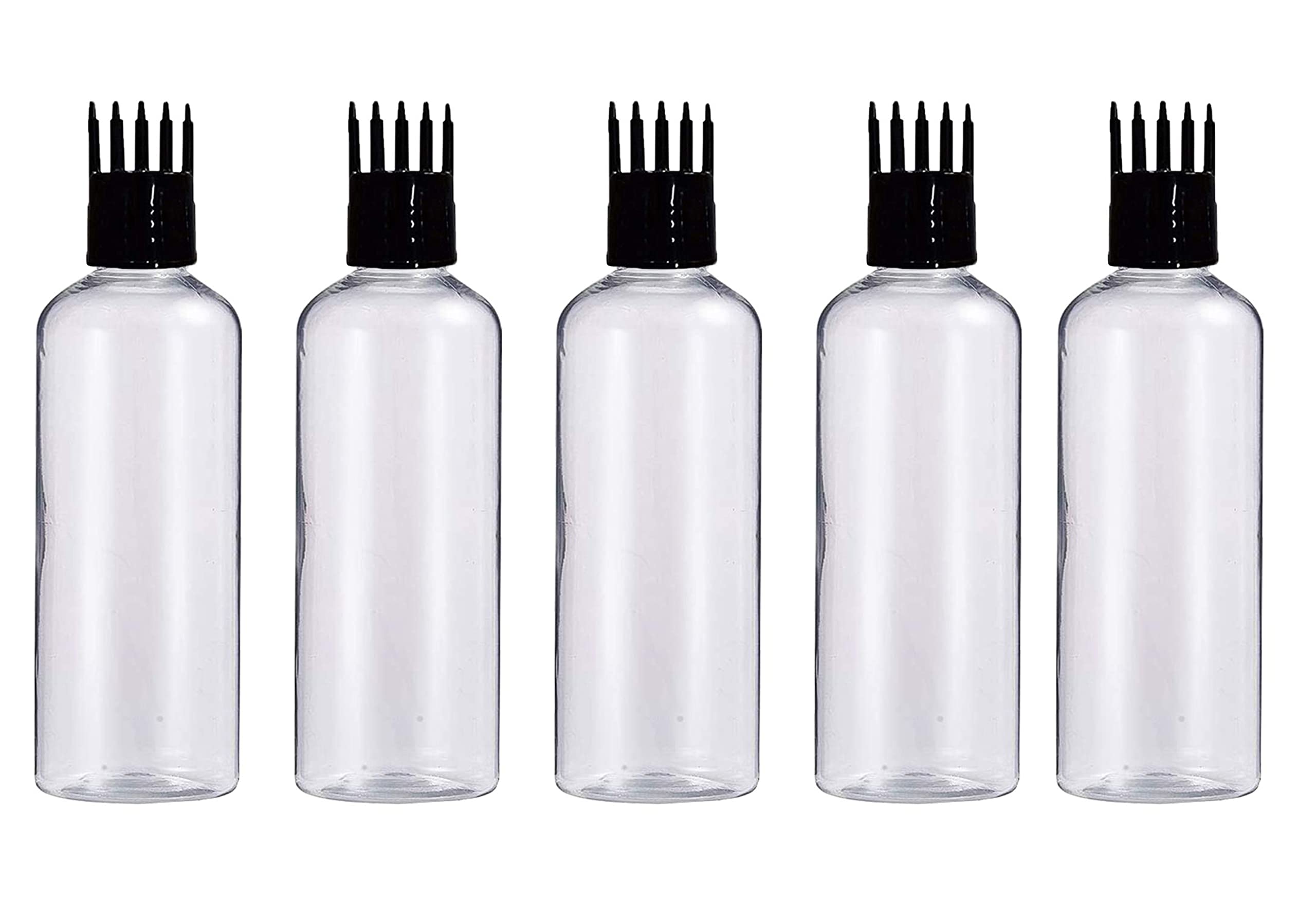 5-Pack 200ml Clear Empty Hair Root Applicator Bottles with Black Comb Cap & Plug - Perfect for Hair Oil, Shampoo & Medicine Application - Great for Salon, Home Hair Care & Scalp Treatments