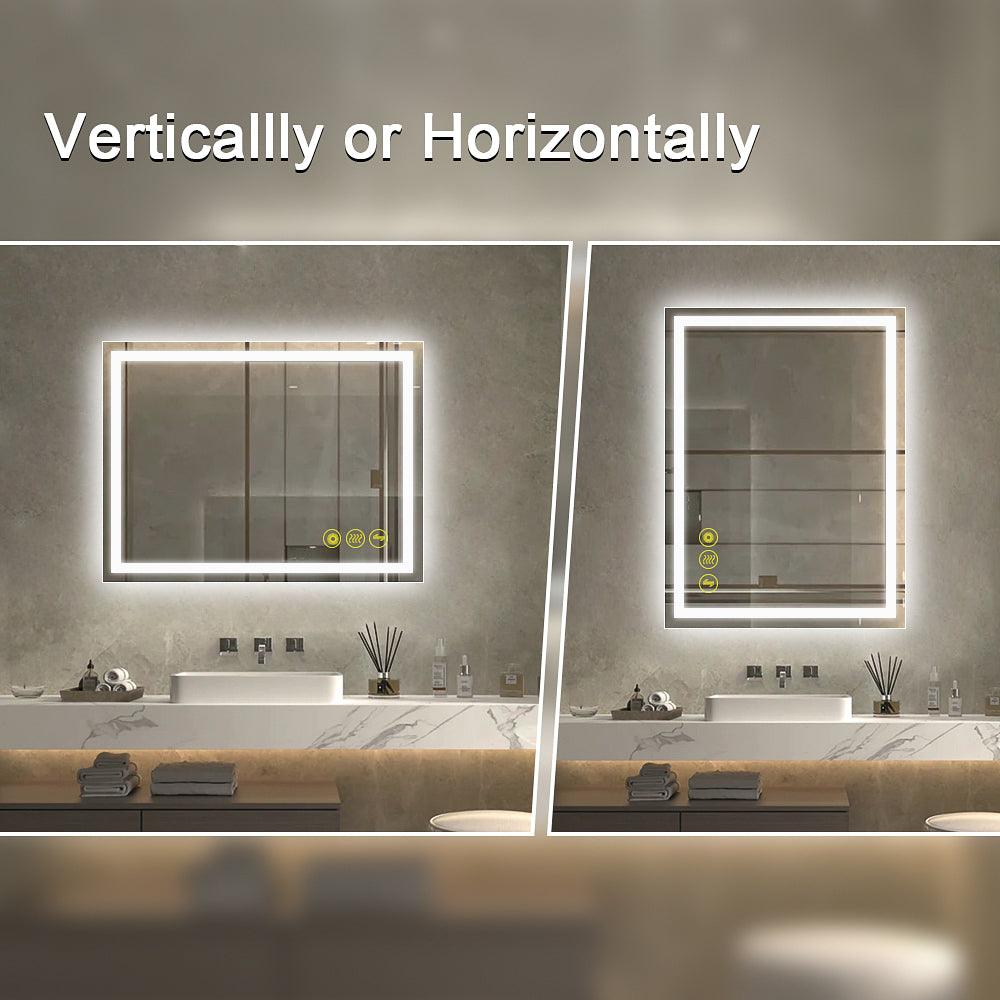 GlareGuard Rectangular Anti-Fog Dimmable LED Bathroom Mirror with Backlit - Perfect for Makeup, Shaving & Skincare Routine