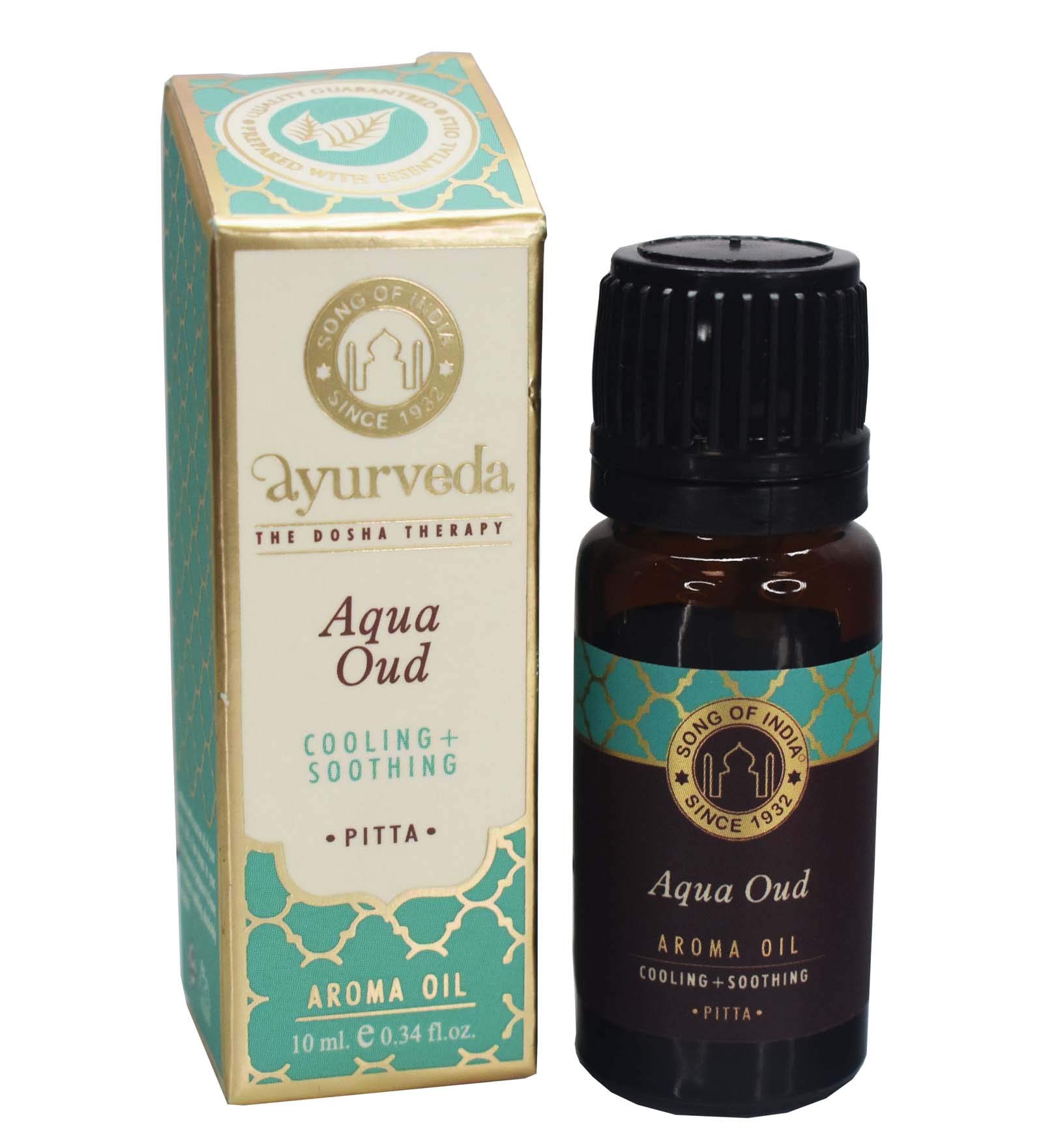 Luxurious Veda Aroma Oil in Glass Bottle - Aqua Oud Fragrance by Song of India | Premium Essential Oil for Aromatherapy, Massage & Relaxation