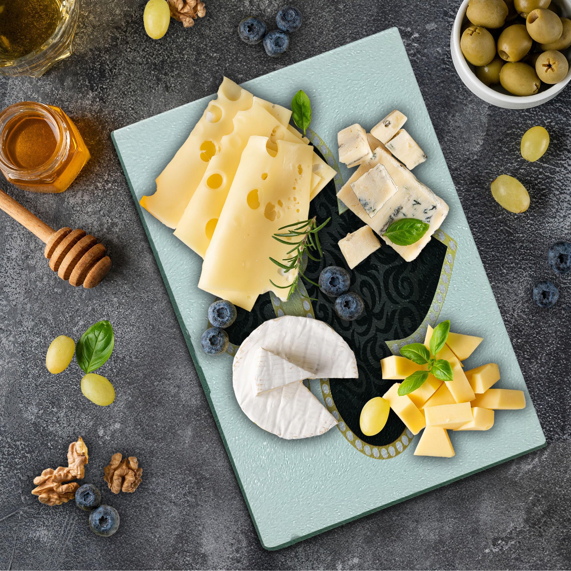 Ambesonne Fleur De Lis Tempered Glass Cutting Board - Royal Lily Throne France Empire Design - Decorative Serving Board for Cheese, Charcuterie & Appetizers - Small Size Yellow Black White - Perfect for Kitchen, Dining & Gifts