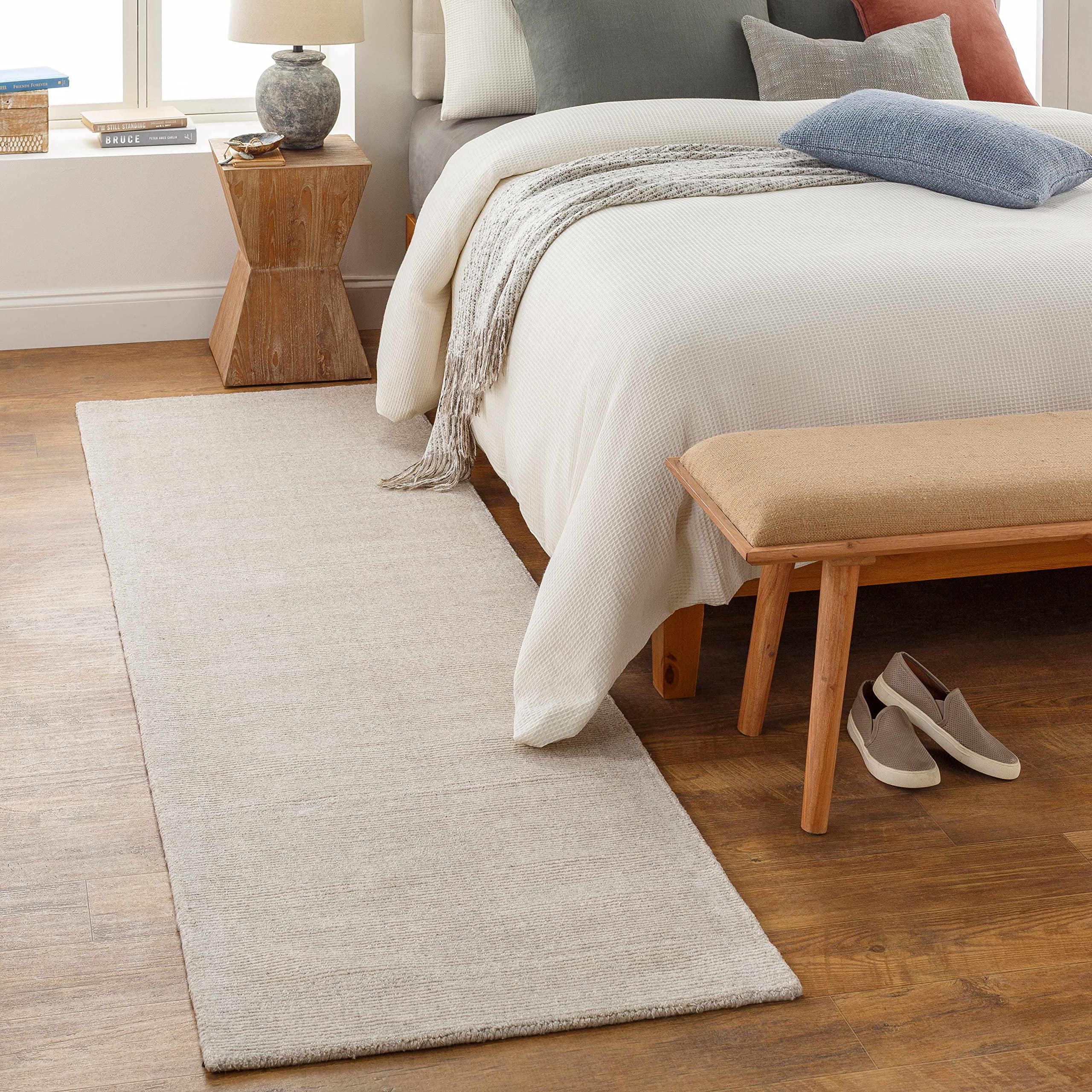 Hauteloom Mariba Wool Area Rug for Living Room & Bedroom - Solid Ivory with Border - 4' x 6' - Soft & Durable - Perfect for Cozy Home Decor