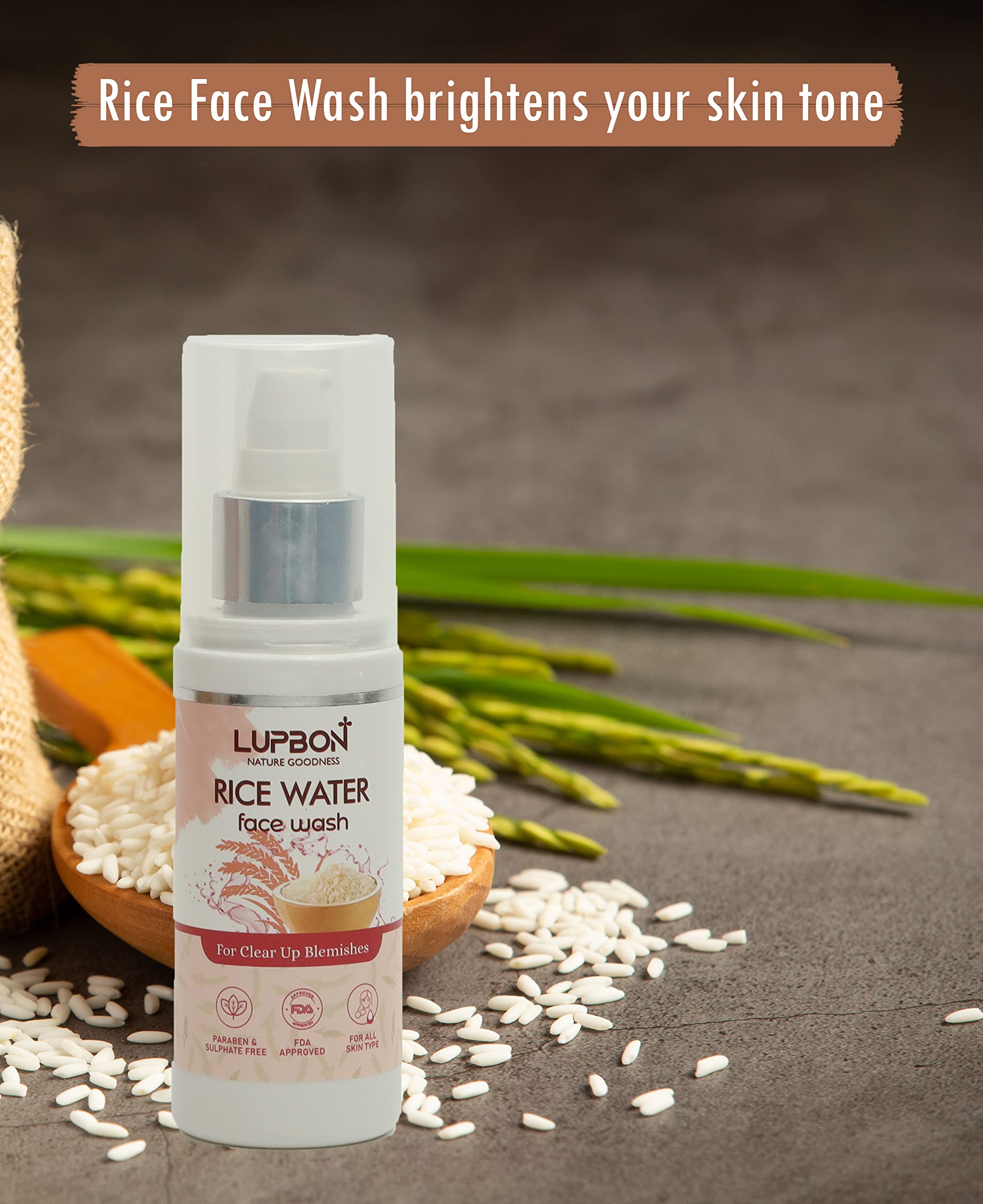 LUPBON Rice Water Face Wash for Moisturizing & Brightening Skin - 100ml | Gentle Cleanser for Dry & Sensitive Skin | Daily Skincare Routine