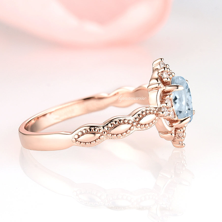 Claire Aquamarine Ring - 14K Rose Gold Vermeil Engagement Ring for Women, Elegant Birthstone Jewelry Gift for Her, Perfect for Anniversaries & Special Occasions
