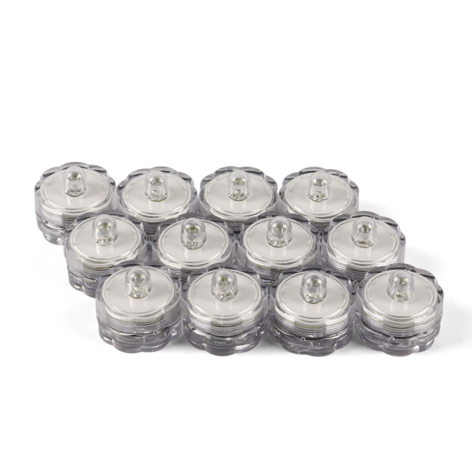 Rhytsing 12 Pack Waterproof Submersible LED Tea Lights - Warm White Steady Light with Batteries Included for Underwater Wedding Decor, Pool Party, Bathroom & Outdoor Lighting