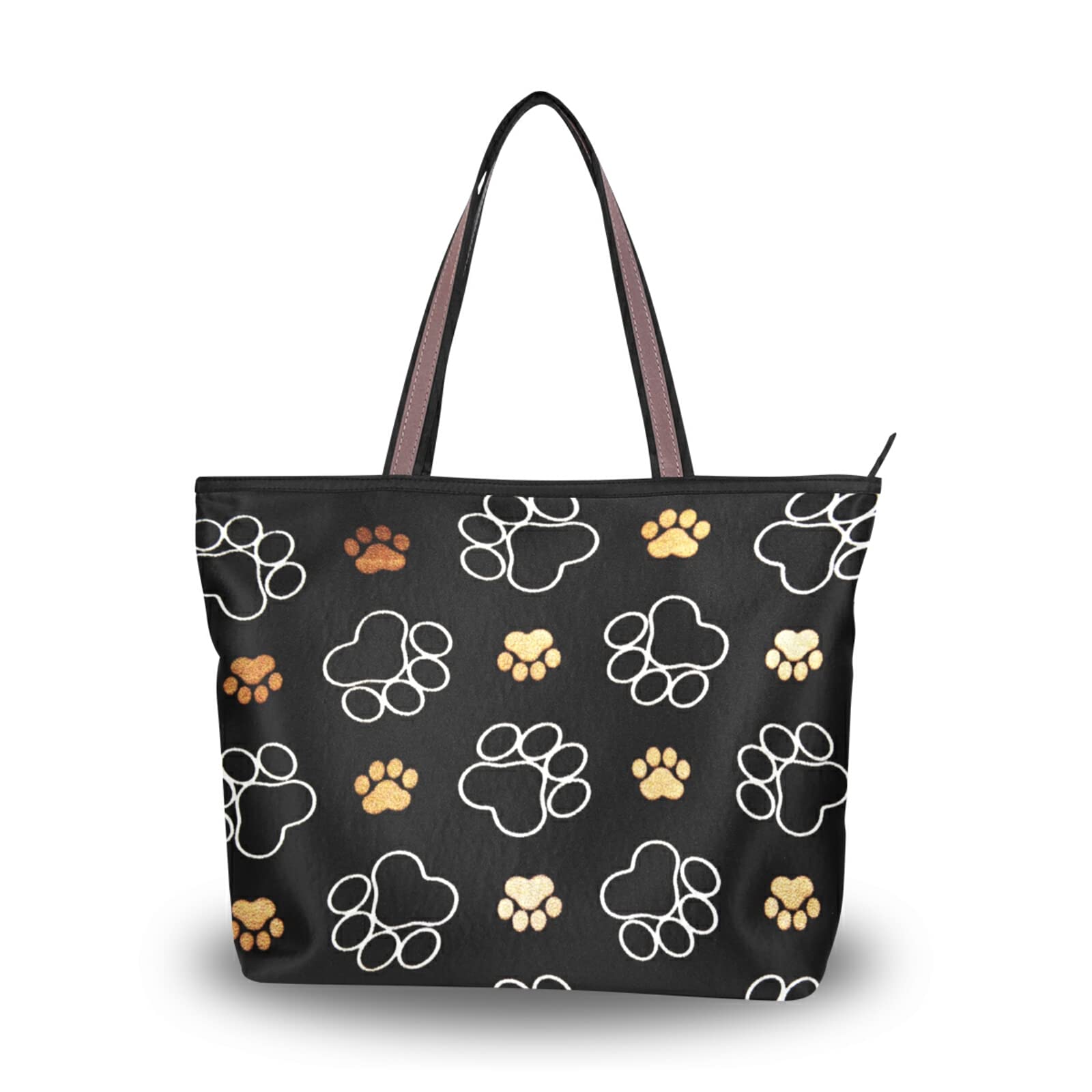 Stylish Embroidery Paws Tote Bag for Women - Large Capacity Zippered Grocery Purse with 2 Size Options | Perfect for Shopping, Beach & Daily Use