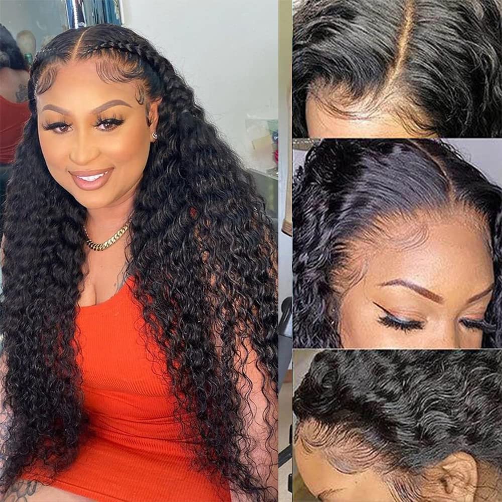 13x6 HD Transparent Lace Front Wig 200% Density Human Hair - Pre Plucked Glueless Kinky Curly Wig with Baby Hair & Bleached Knots for Women | 24 Inch Natural Look for Daily Wear, Parties & Special Occasions