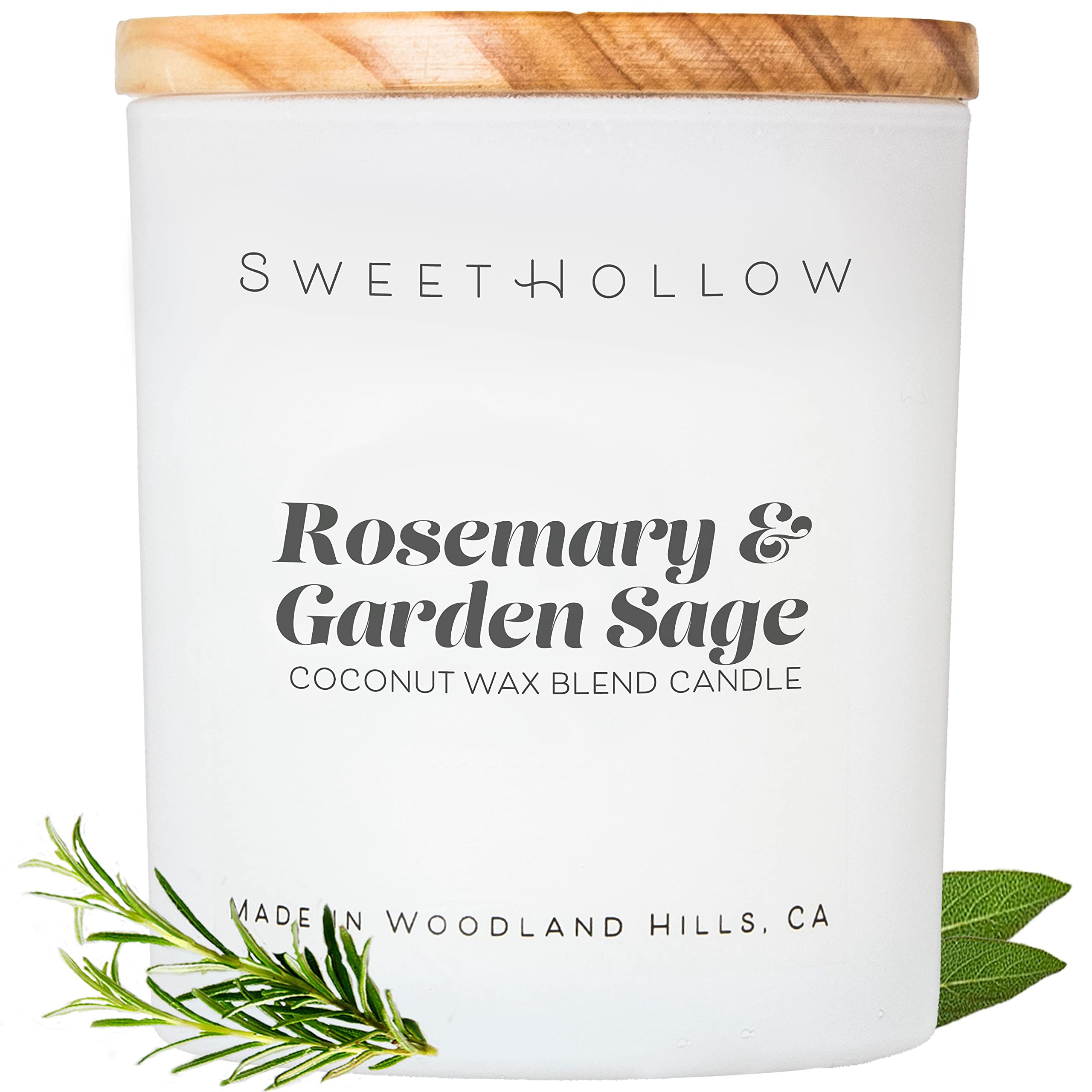 Rosemary Sage Scented Candle - Natural Coconut Wax Luxury Candle for Home, Strong Aroma & Long-Lasting (16oz) - Perfect for Relaxation, Meditation & Aromatherapy