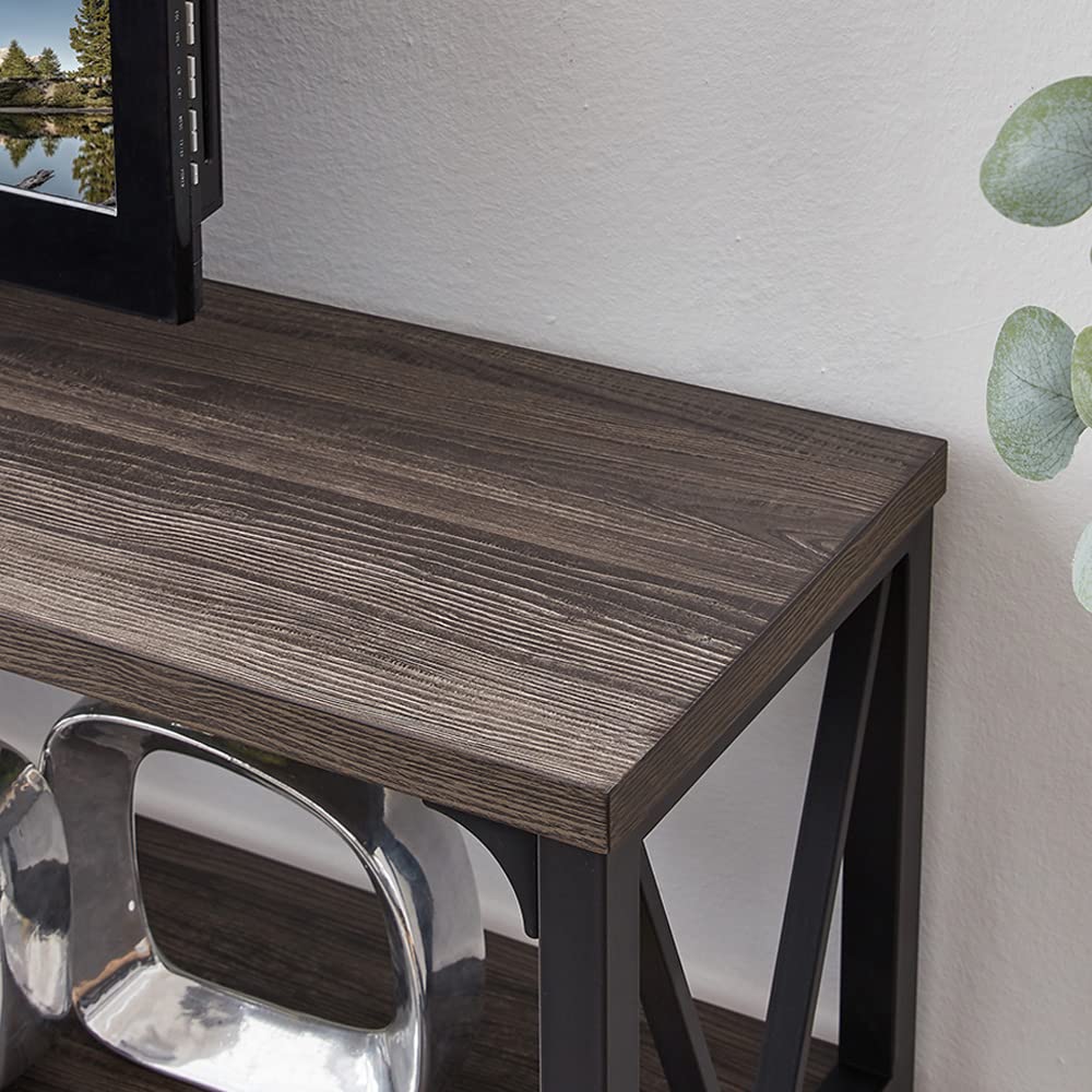 LVB Rustic Console Table - Industrial Modern Sofa Table Behind Couch, Long Entryway Table with Storage Shelf | Farmhouse Foyer & Hallway Table for Living Room, Bedroom & Home Decor | Dark Gray Oak Finish, 63 Inch | Perfect for Small Spaces & Apartment Entryways