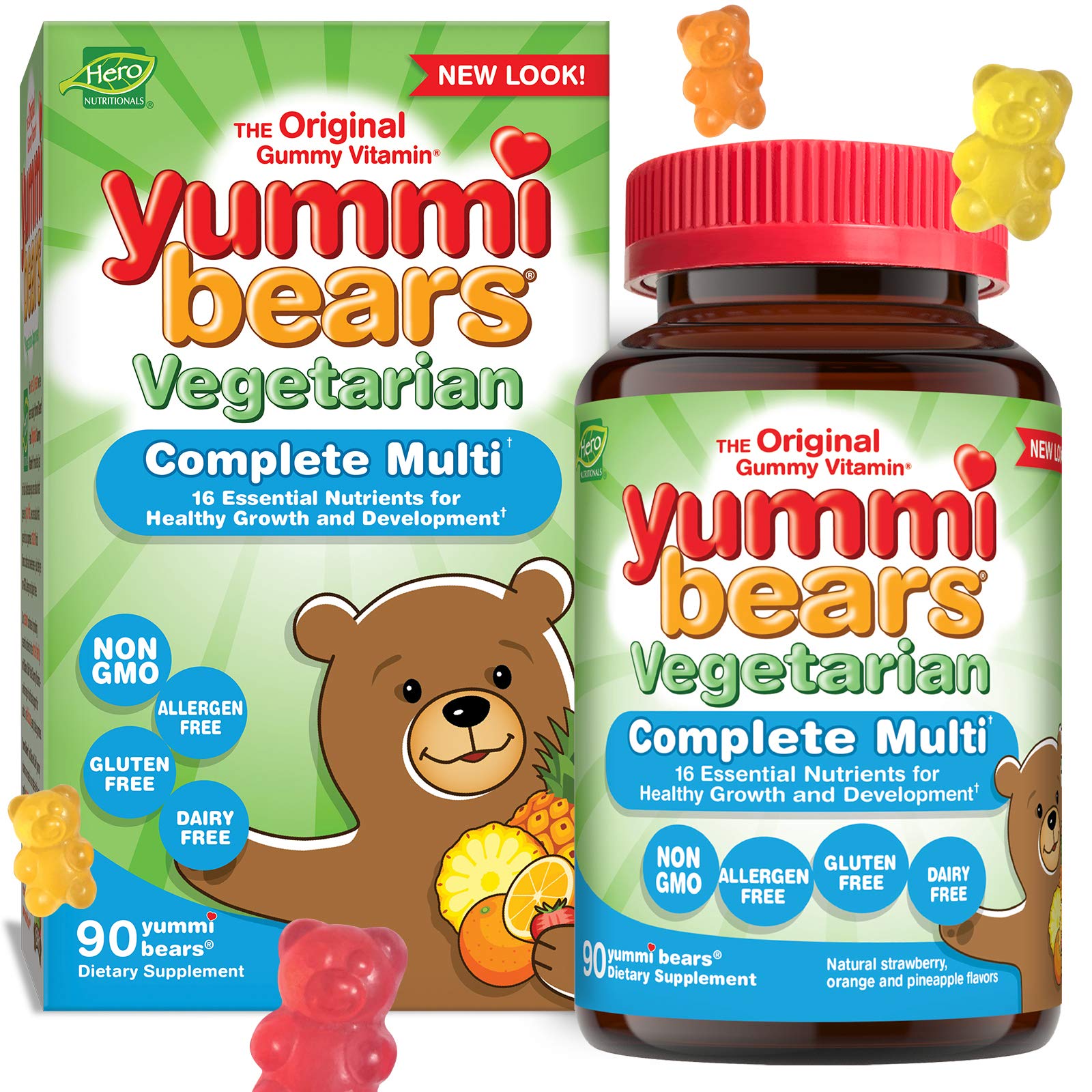 Yummi Bears Vegetarian Multivitamin Gummies for Kids - 90 Count with Essential Vitamins & Minerals | Delicious Chewable Supplement for Children's Daily Nutrition & Immune Support