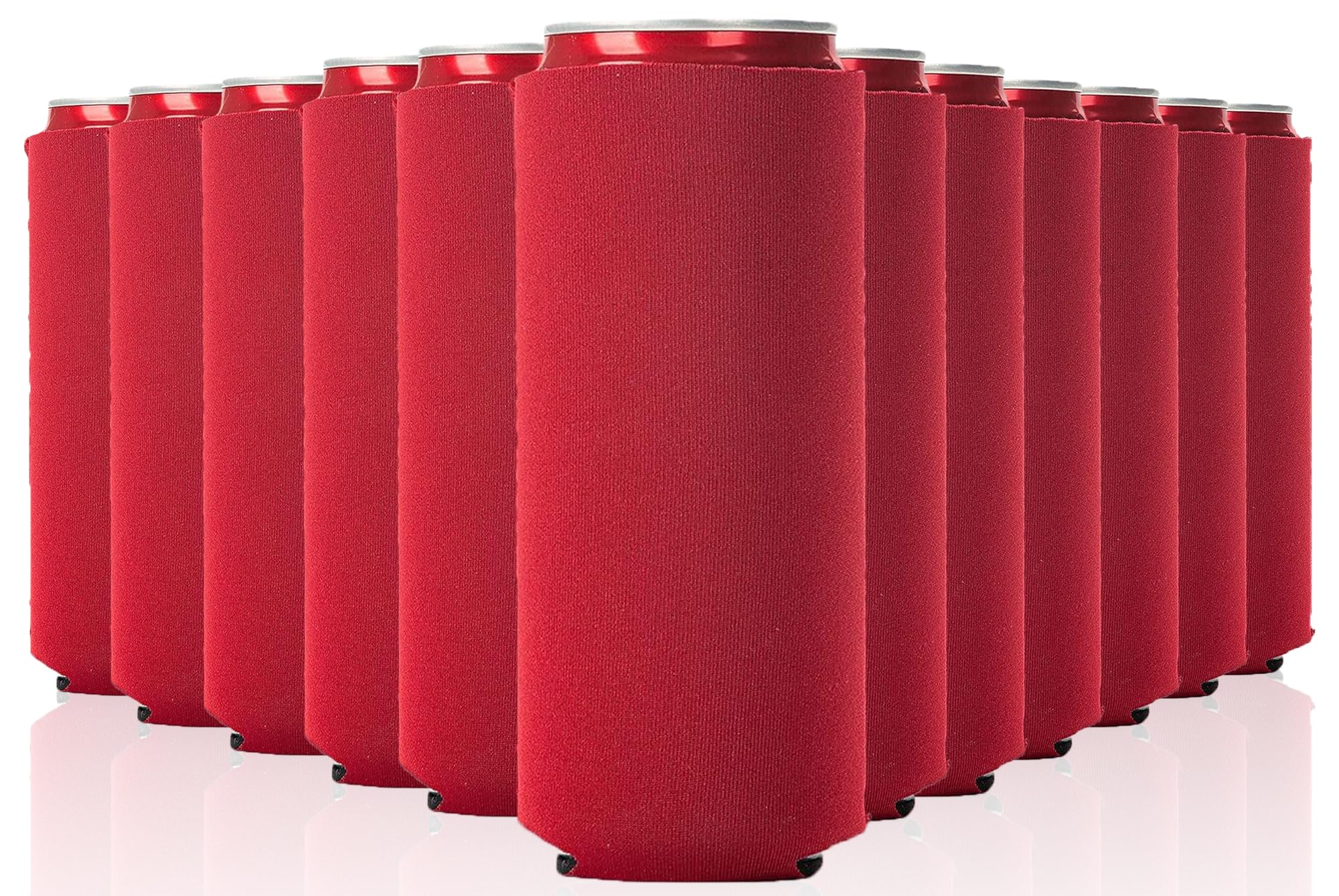 12 Pack Slim Neoprene Can Cooler Sleeves - Foldable 12oz Beer & Soda Insulators - Blank Sublimation-Ready Skinny Beverage Coolers (Red) - Perfect for Parties, BBQs, and Outdoor Events