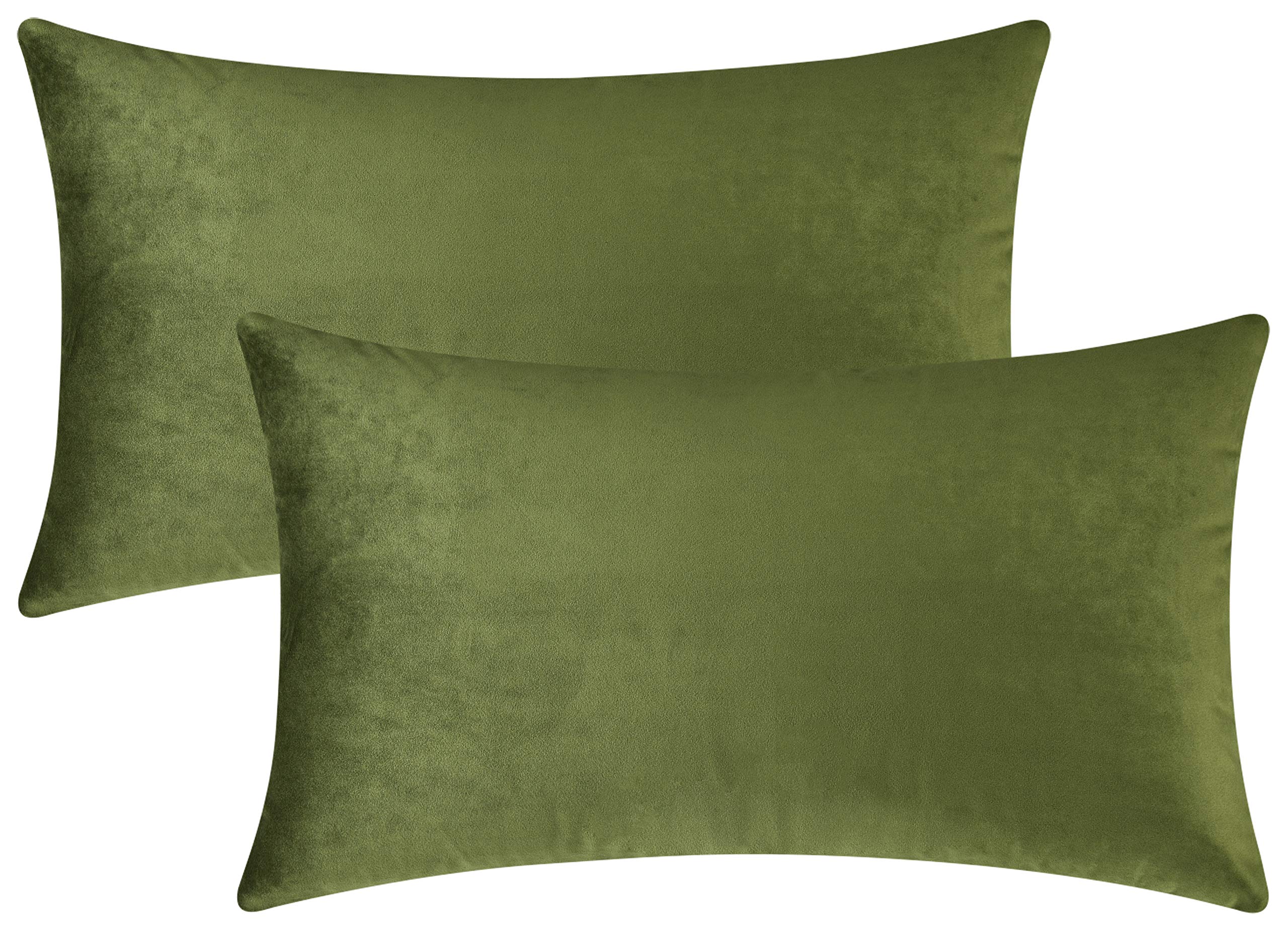 Mixhug Set of 2 Soft Velvet Decorative Pillow Covers - 12x20 Inches Rectangle Throw Pillows for Couch, Bed, Sofa - Moss Green Home Decor - Perfect for Living Room, Bedroom & Home Styling