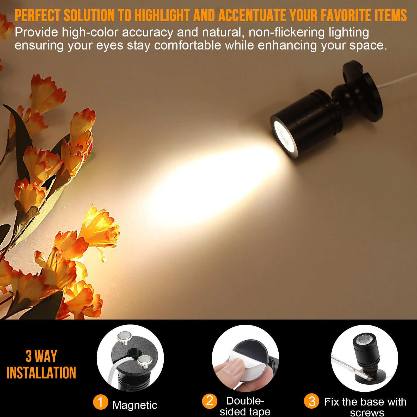 Taysing Battery Powered LED Spotlight USB Lights - 3000K Warm White, 2 Pack - Perfect for Wall Art Display, Dartboard, Painting & Artwork Accent Lighting - Indoor Stick Spot Lights for Home Gallery, Museum & Retail Store Lighting