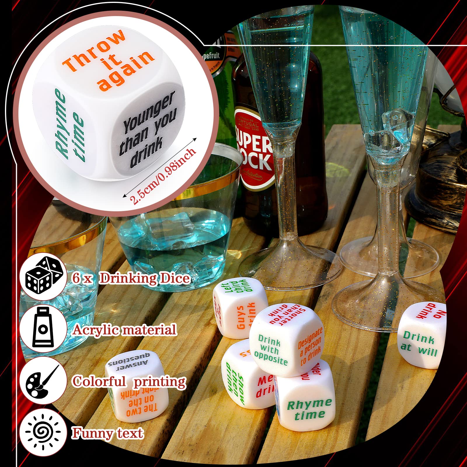 Hanaive 6 Pcs Drinking Dice Game Set - Fun Party Bar Games for Adults, Bachelorette, White Elephant Gifts - Perfect for Weddings, Graduations & Birthday Parties (Basic White Dice) - Great for Game Nights, Bachelor Parties & Social Gatherings