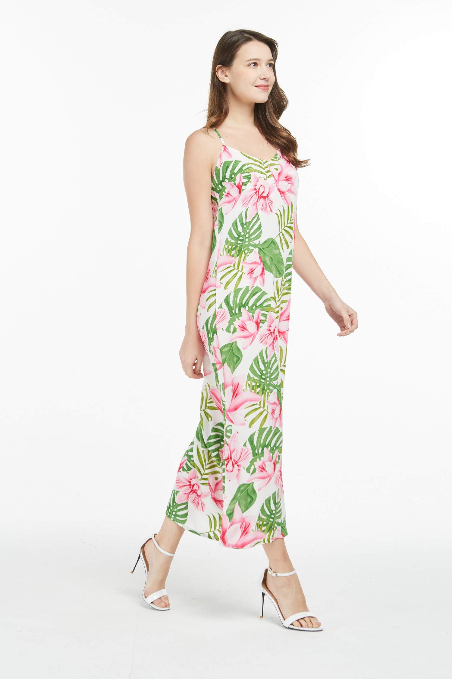 Women's Floral Hawaiian Luau Maxi Dress - Blue Hibiscus Print Sweetheart Neckline for Beach Parties, Summer Vacations & Tropical Events