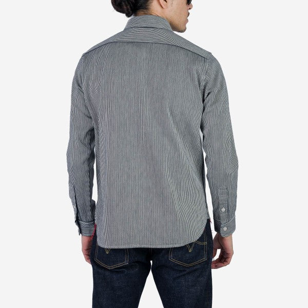 Iron Heart IHSH 366 IND 8oz Herringbone Hickory Stripe Work Shirt - Indigo Denim - Durable & Stylish for Workwear & Casual Outfits