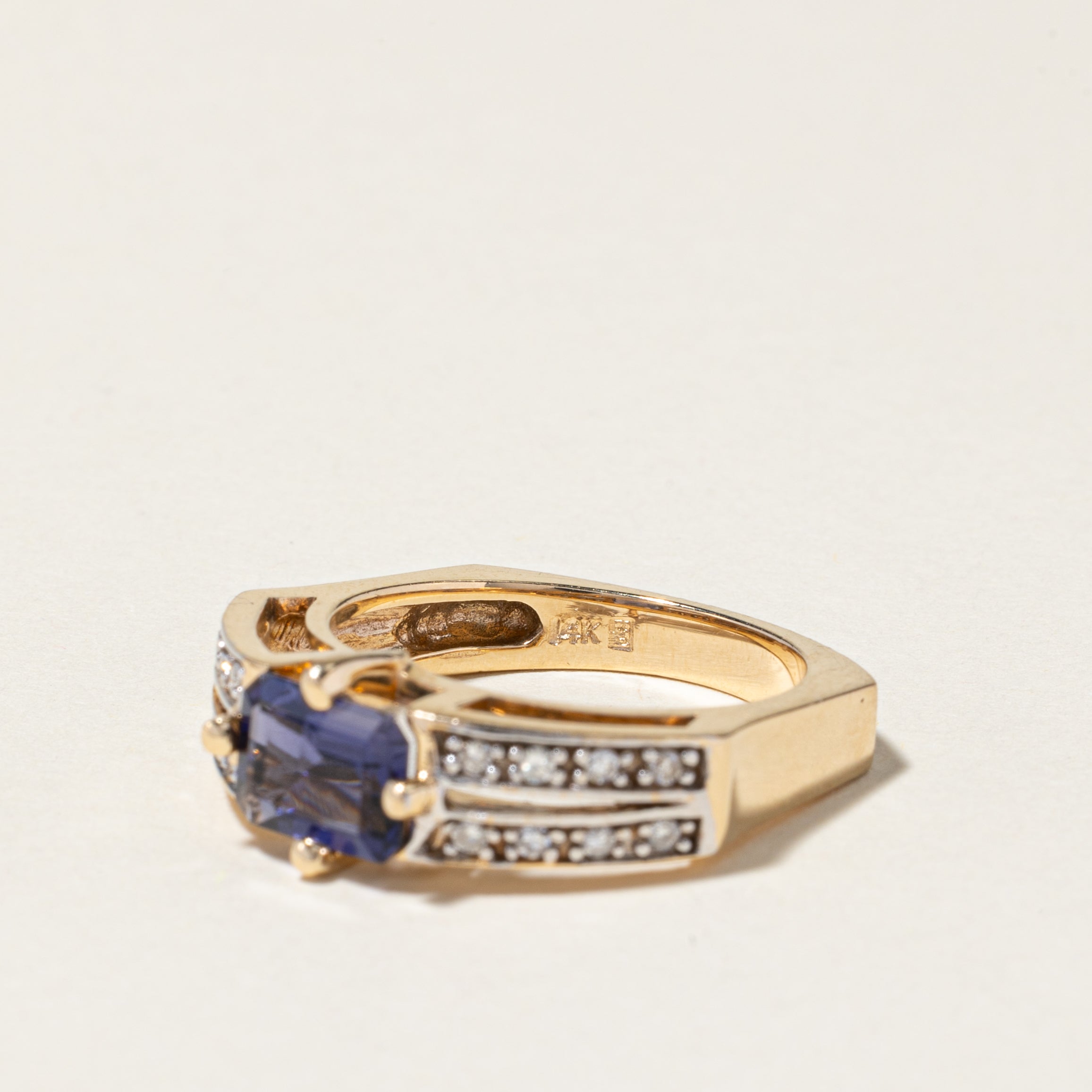 14K Yellow Gold Iolite and Diamond Ring - 1.13ct Iolite & 0.16ctw Diamonds - Size 8 | Elegant Birthstone Jewelry for Women, Perfect for Anniversary Gifts & Special Occasions