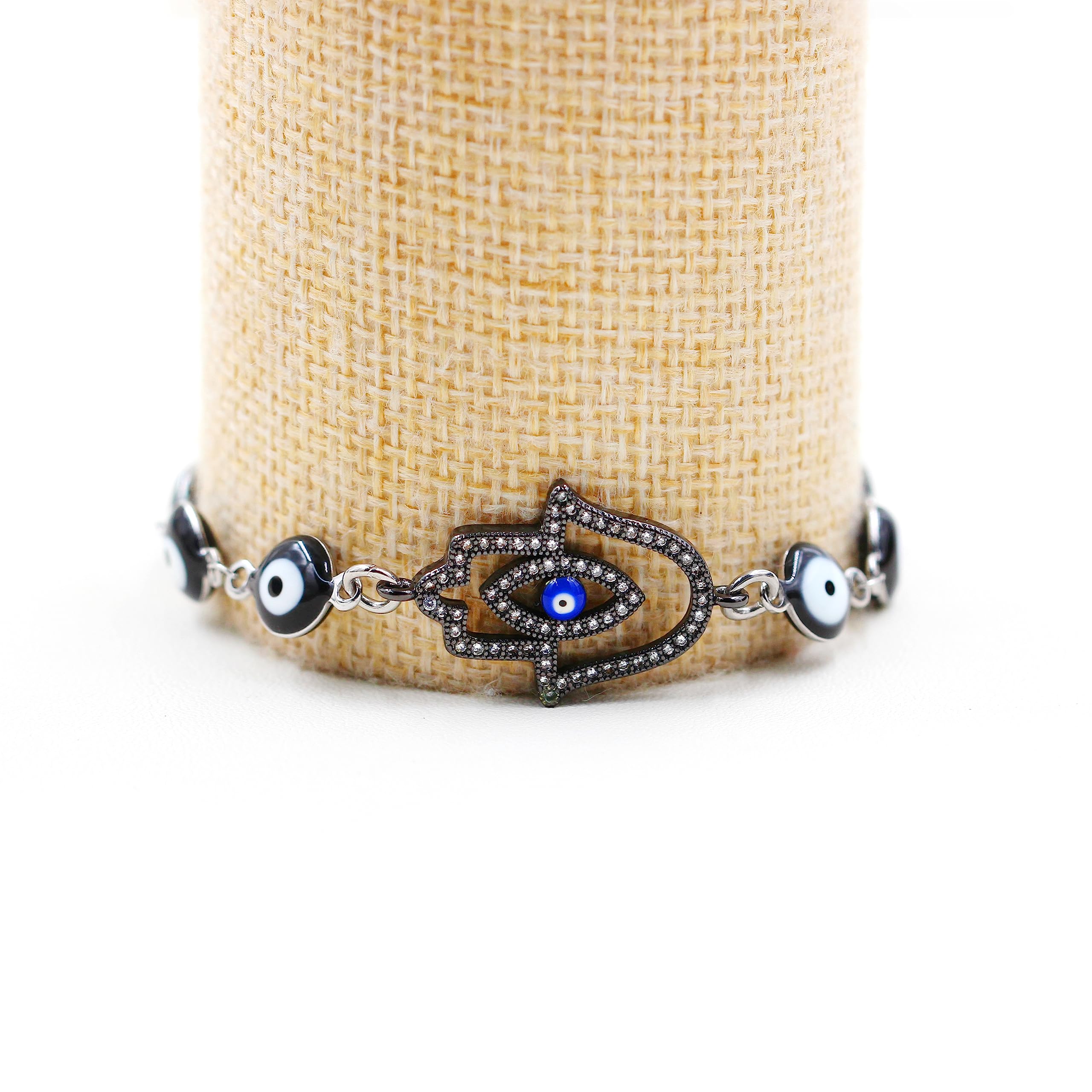 Uloveido Stainless Steel Evil Eye & Hamsa Hand Bracelet - Adjustable Protection Charm with Cubic Zirconia | Blue Eye Amulet Jewelry for Women | Perfect for Everyday Wear, Gift Giving & Spiritual Protection