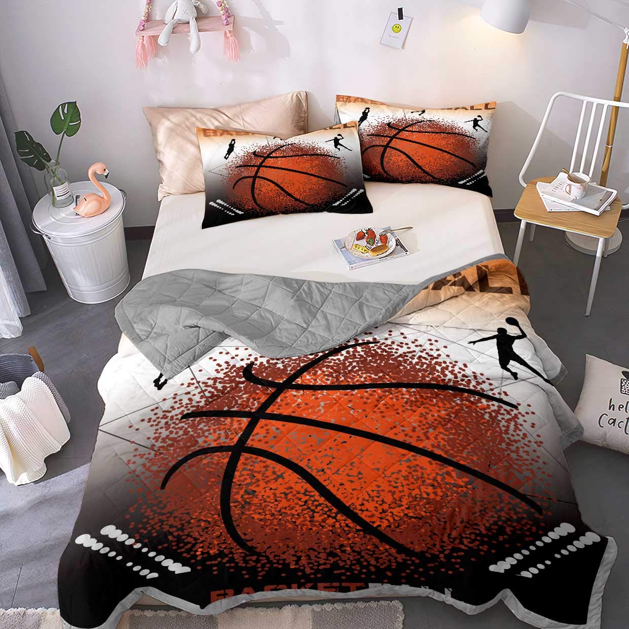 Homefit 3-Piece Sport Series Comforter Set - Full/Queen Size 90''x90'' - Cool Basketball Print, Soft & Breathable, Fade Resistant Bedding (Includes 1 Comforter + 2 Pillow Shams) - Perfect for Sports Fans, Teen Bedrooms & Dorm Decor