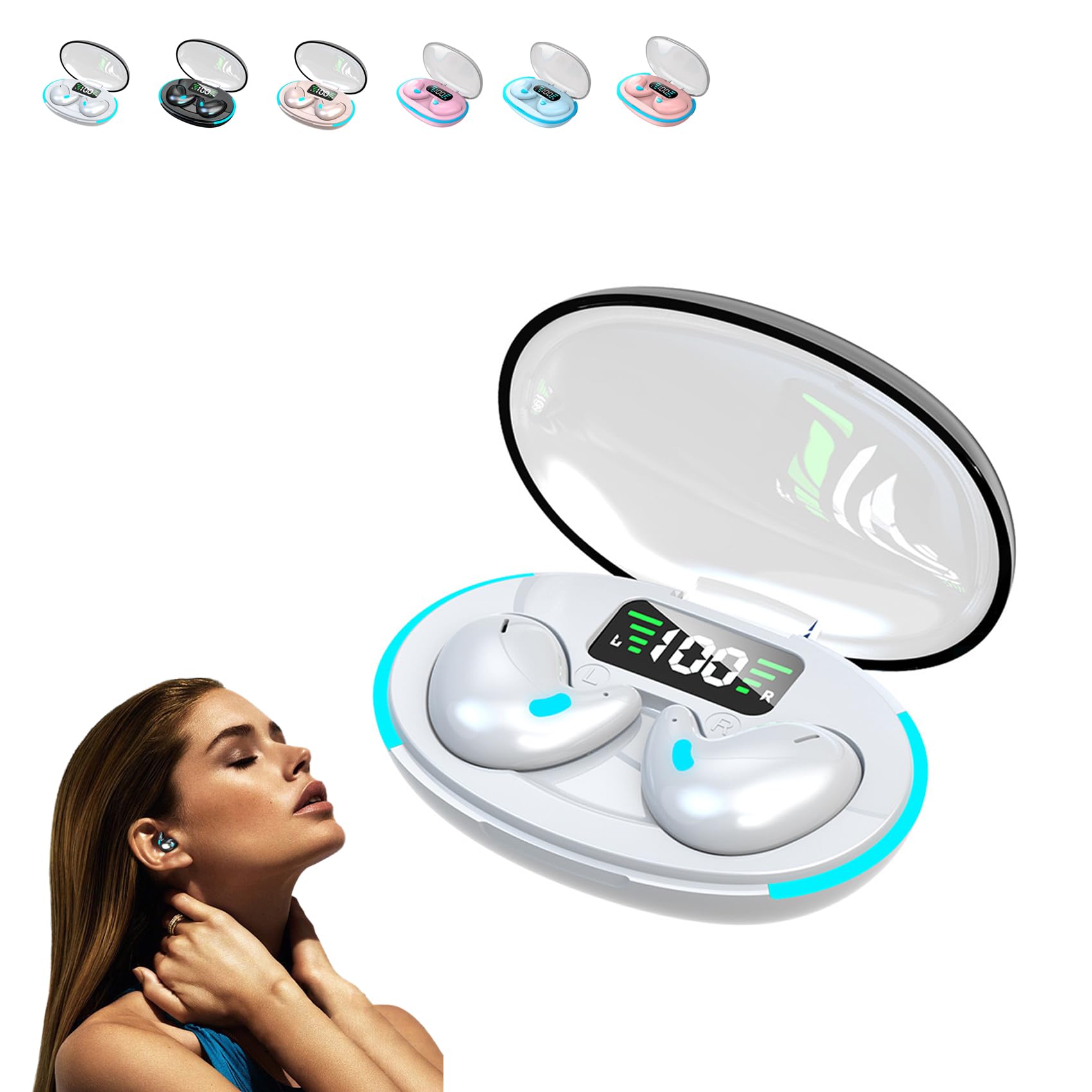 Bone Conduction Sleep Bluetooth Headset with Noise Cancelling - Wireless 5.3 Earbuds for Sleeping, IPX5 Waterproof & Invisible In-Ear Design (White) - Perfect for Side Sleepers, Travel & Relaxation