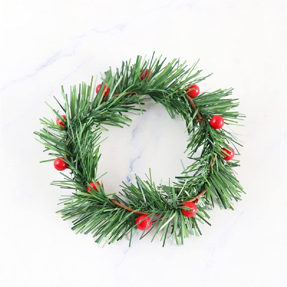 BSTS Christmas Wreath with Red Berries & Pine Needles - Artificial Candle Holder for Holiday Home Decor - Perfect for Fireplace Mantel, Front Door, and Table Centerpiece