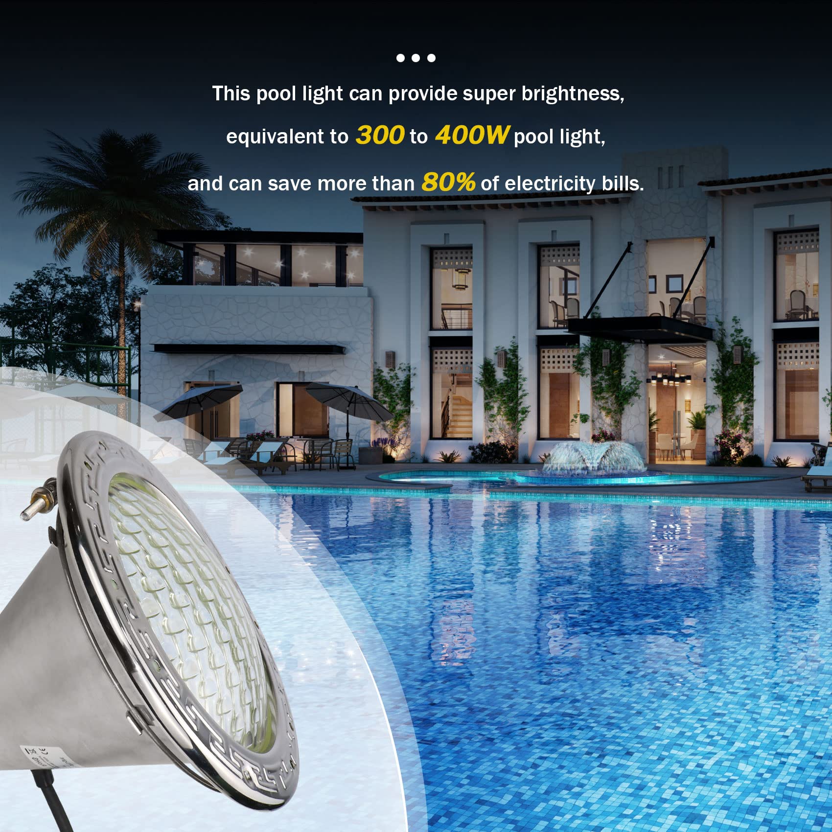 50FT 120V White Inground Pool Light - 10 Inch Underwater Swimming Pool & Spa Light Replacement for Crystal Clear Night Swimming | Perfect for Backyard, Resort & Commercial Pools